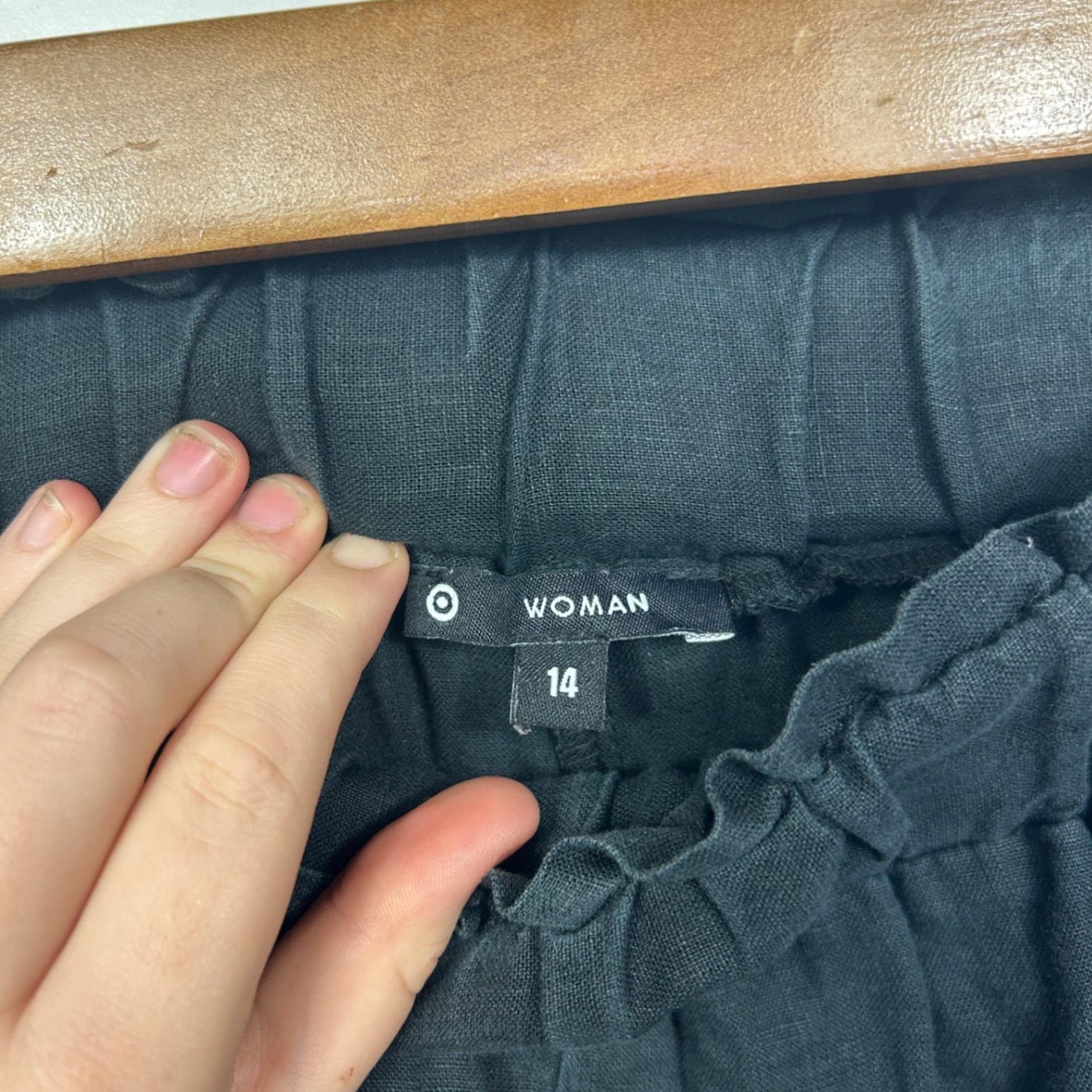 Target Woman Black Wide Leg Linen Blend Pockets Pants Trousers Size 14