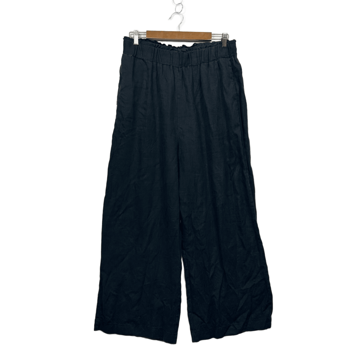 Target Woman Black Wide Leg Linen Blend Pockets Pants Trousers Size 14