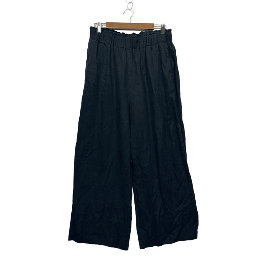 Target Woman Black Wide Leg Linen Blend Pockets Pants Trousers Size 14
