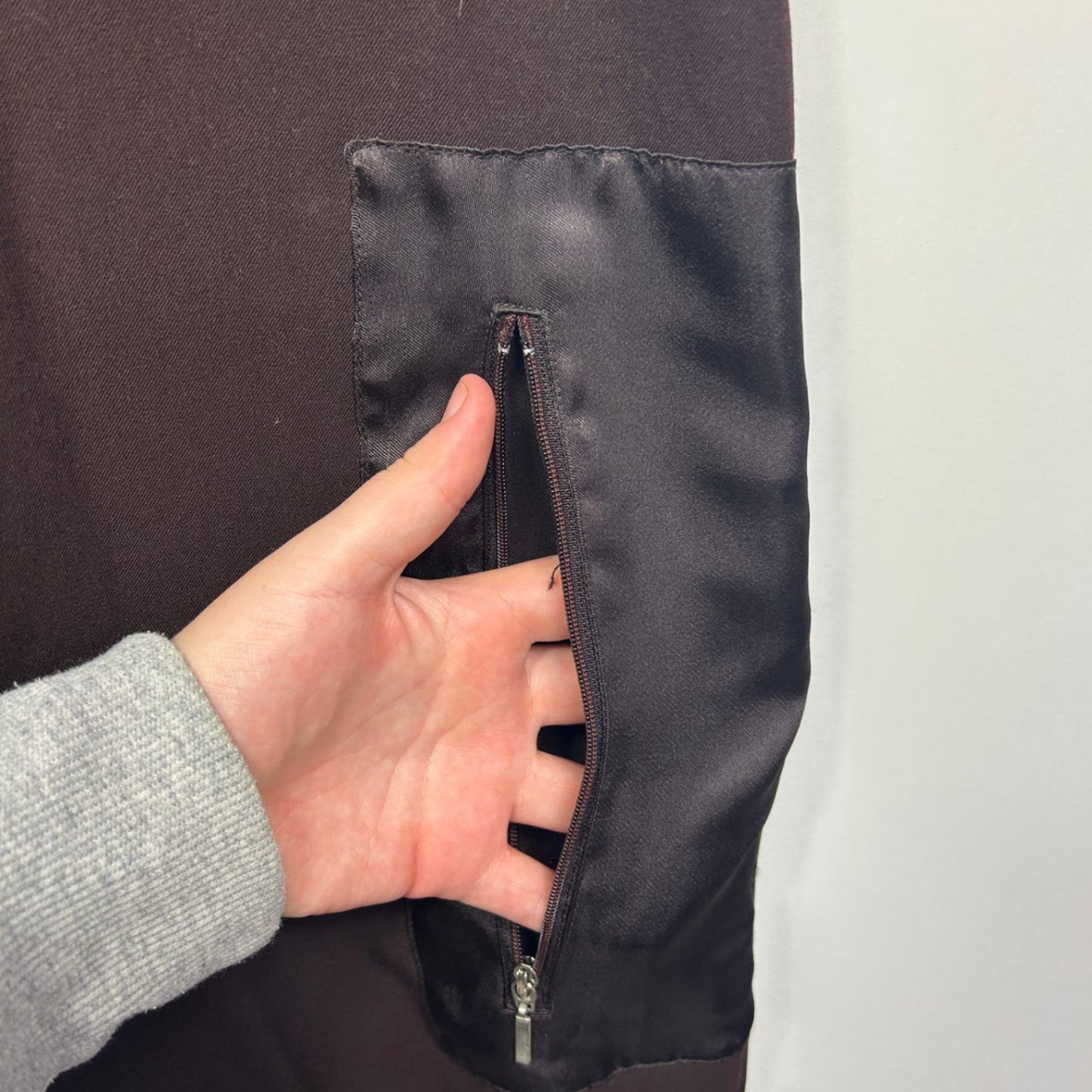 1626 Chocolate Brown Zipped Pockets Stretch Pants 16