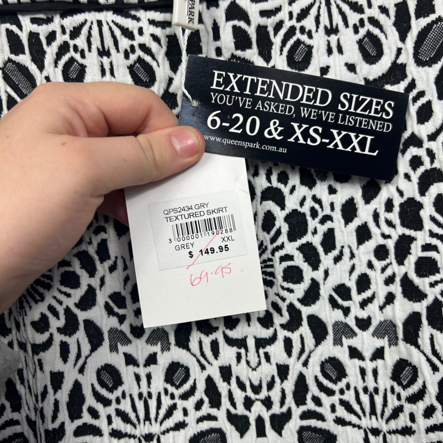 Queenspark Womens Grey Textured Black Knee Length A-line Skirt Size 2XL