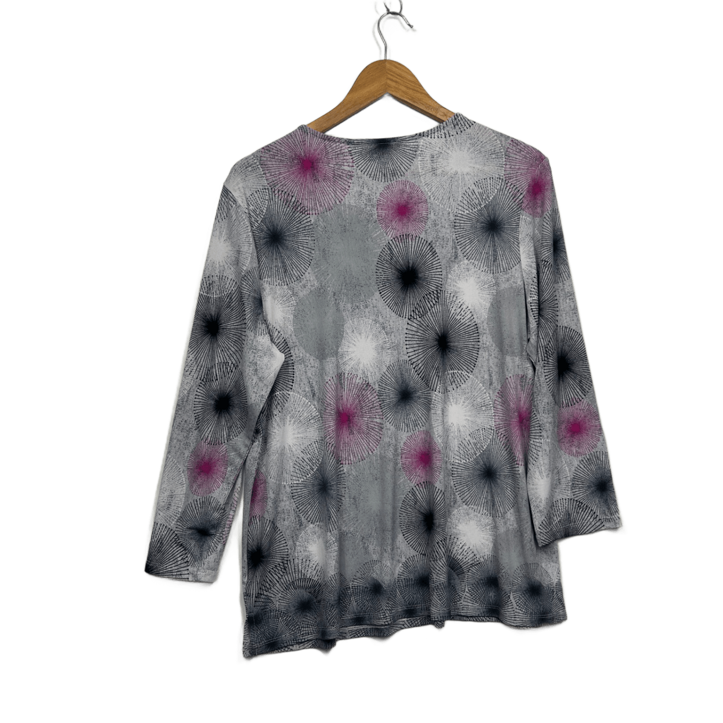 Noni B Womens Grey Pink Black Long Sleeve Print Top Blouse Size L