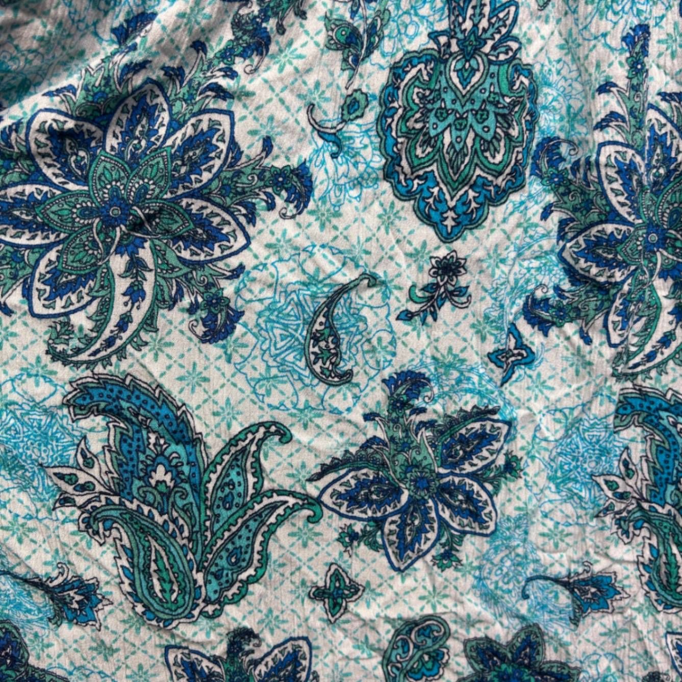 Autograph Blue Green Sleeveless Paisley Print Ruched Top Size 20