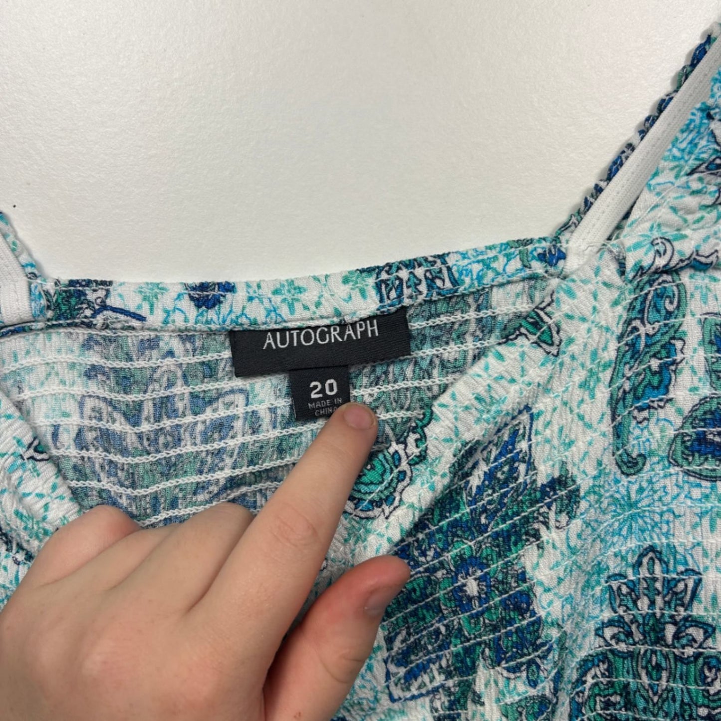 Autograph Blue Green Sleeveless Paisley Print Ruched Top Size 20