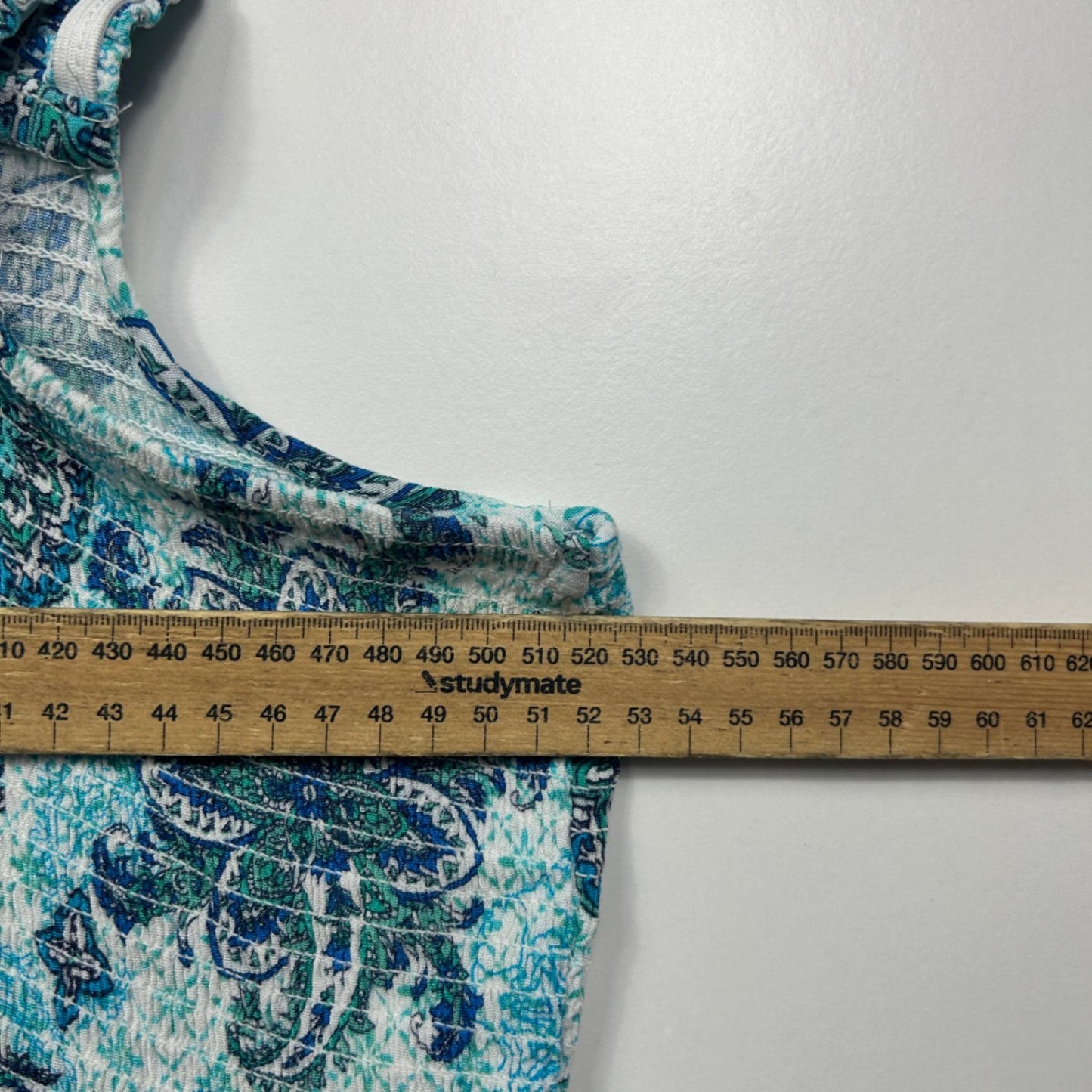 Autograph Blue Green Sleeveless Paisley Print Ruched Top Size 20