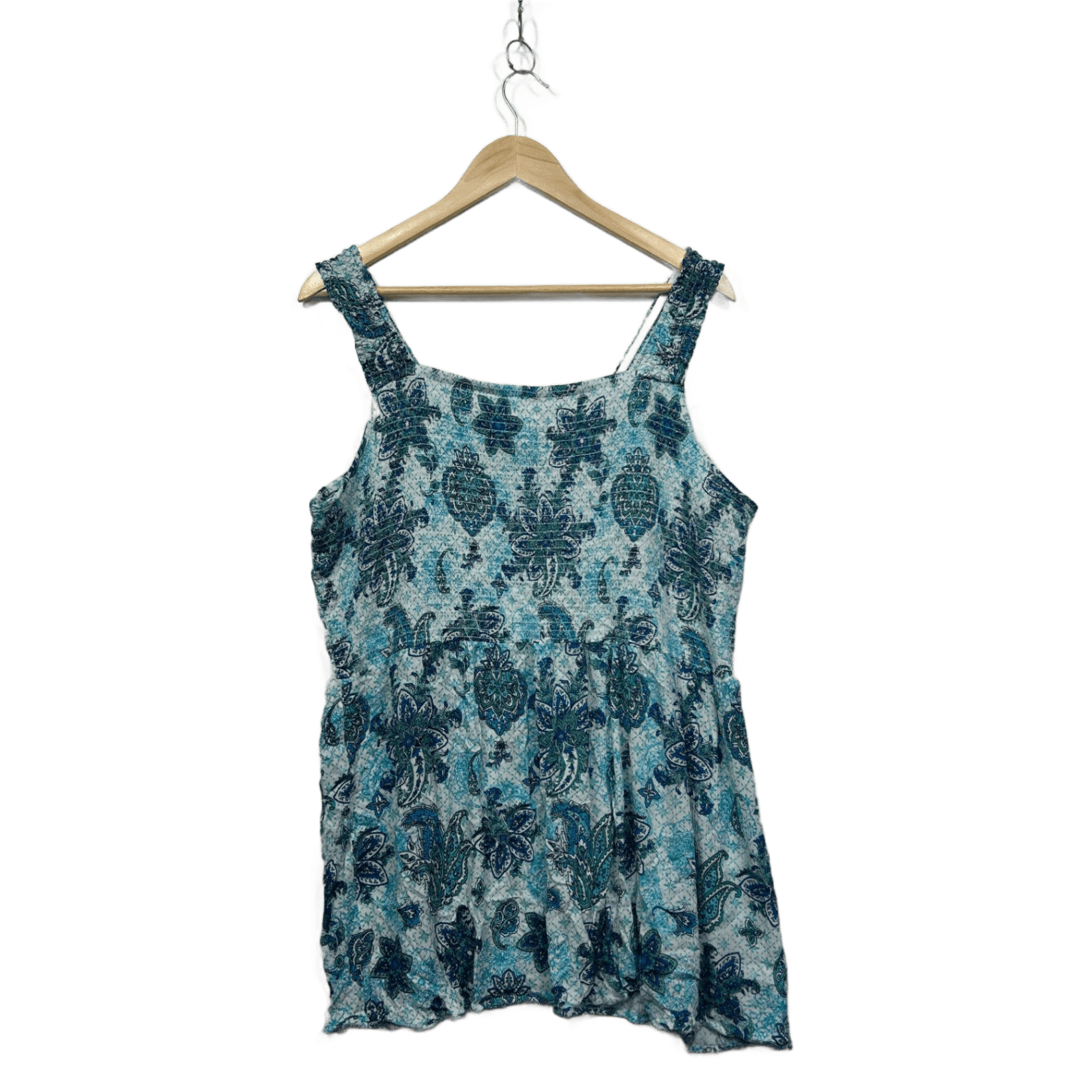 Autograph Blue Green Sleeveless Paisley Print Ruched Top Size 20