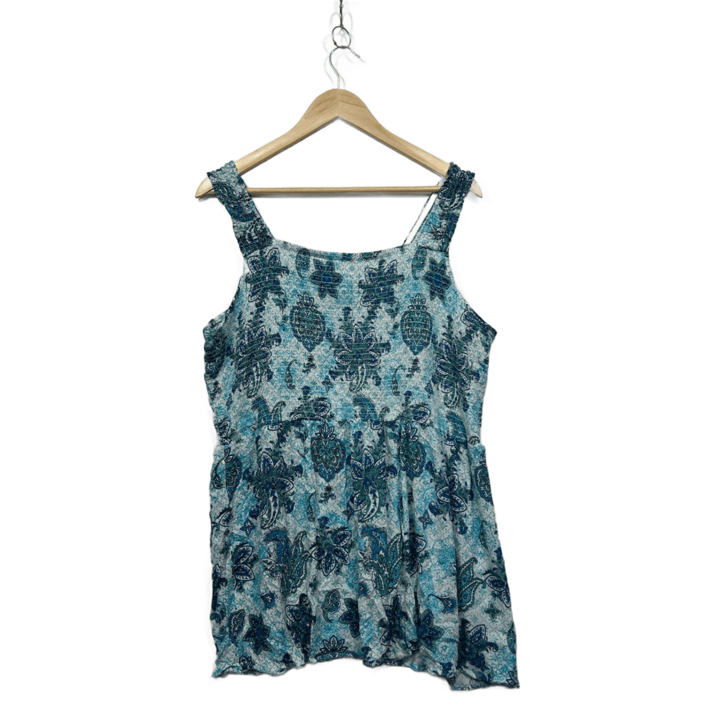 Autograph Blue Green Sleeveless Paisley Print Ruched Top Size 20