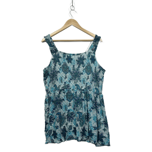 Autograph Blue Green Sleeveless Paisley Print Ruched Top Size 20