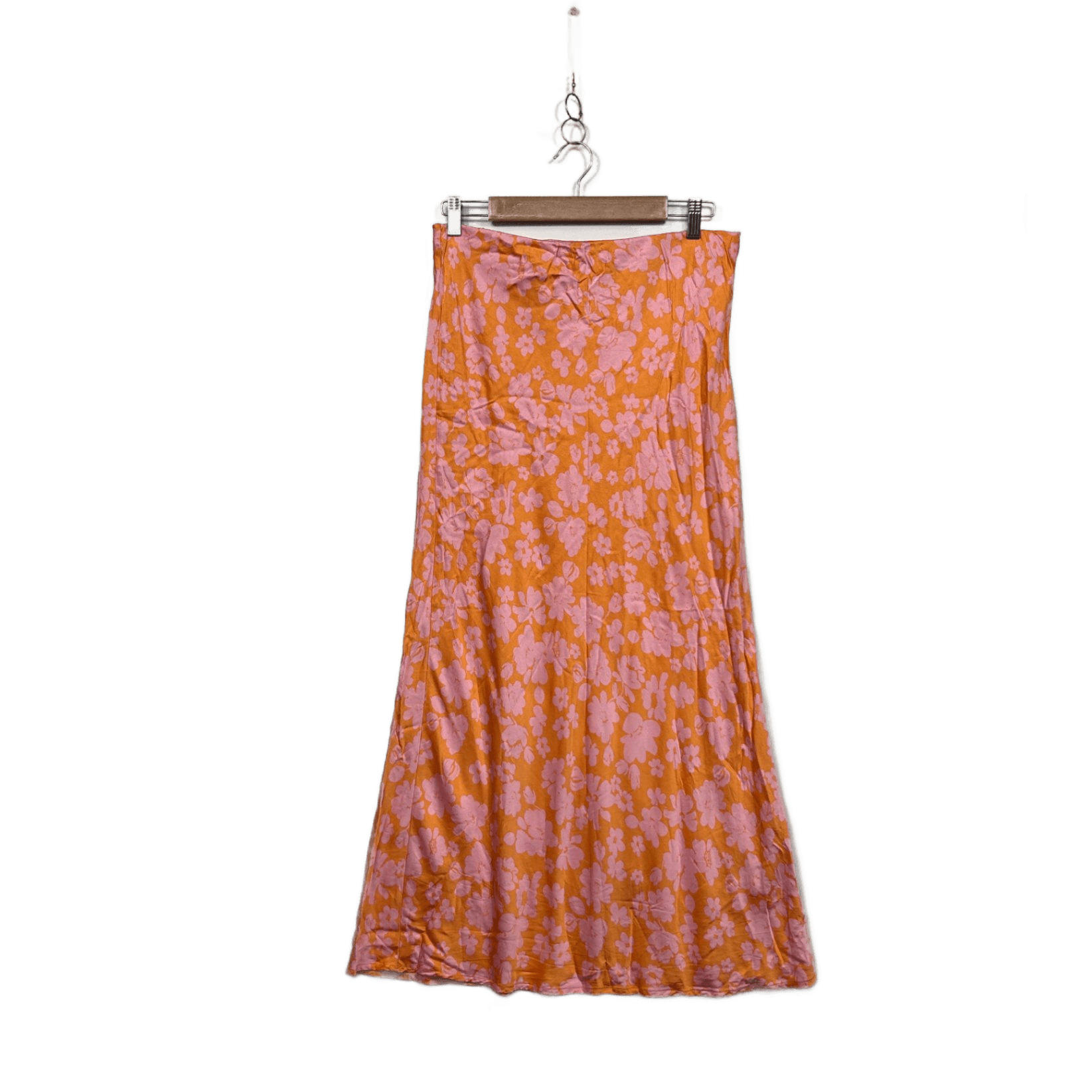 Ghanda Womens Orange Pink Floral Boho Maxi Skirt Size Large