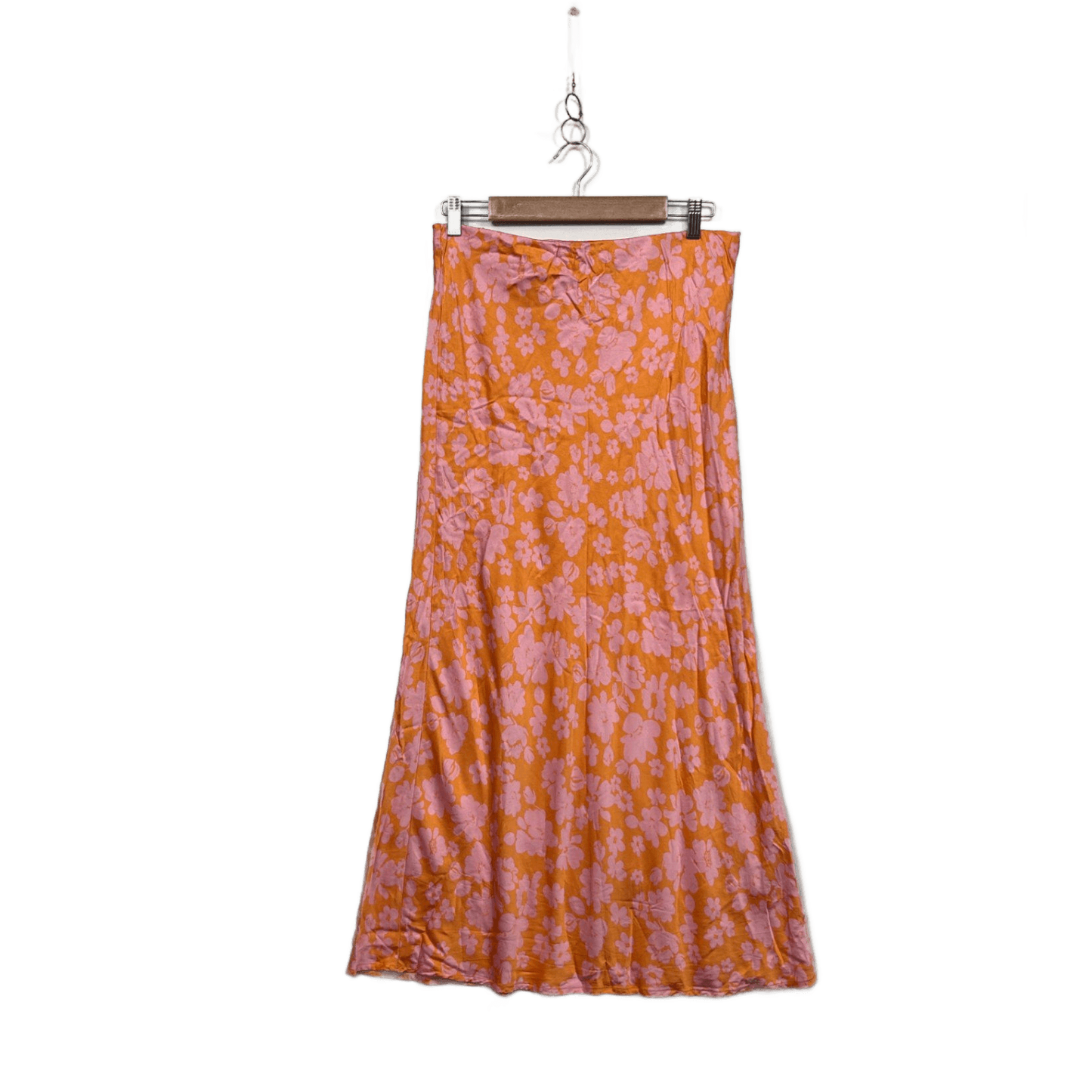 Ghanda Womens Orange Pink Floral Boho Maxi Skirt Size Large