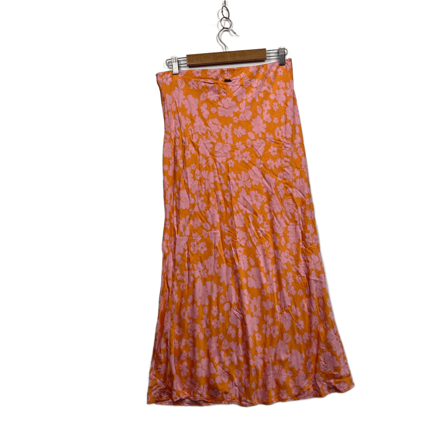 Ghanda Womens Orange Pink Floral Boho Maxi Skirt Size Large