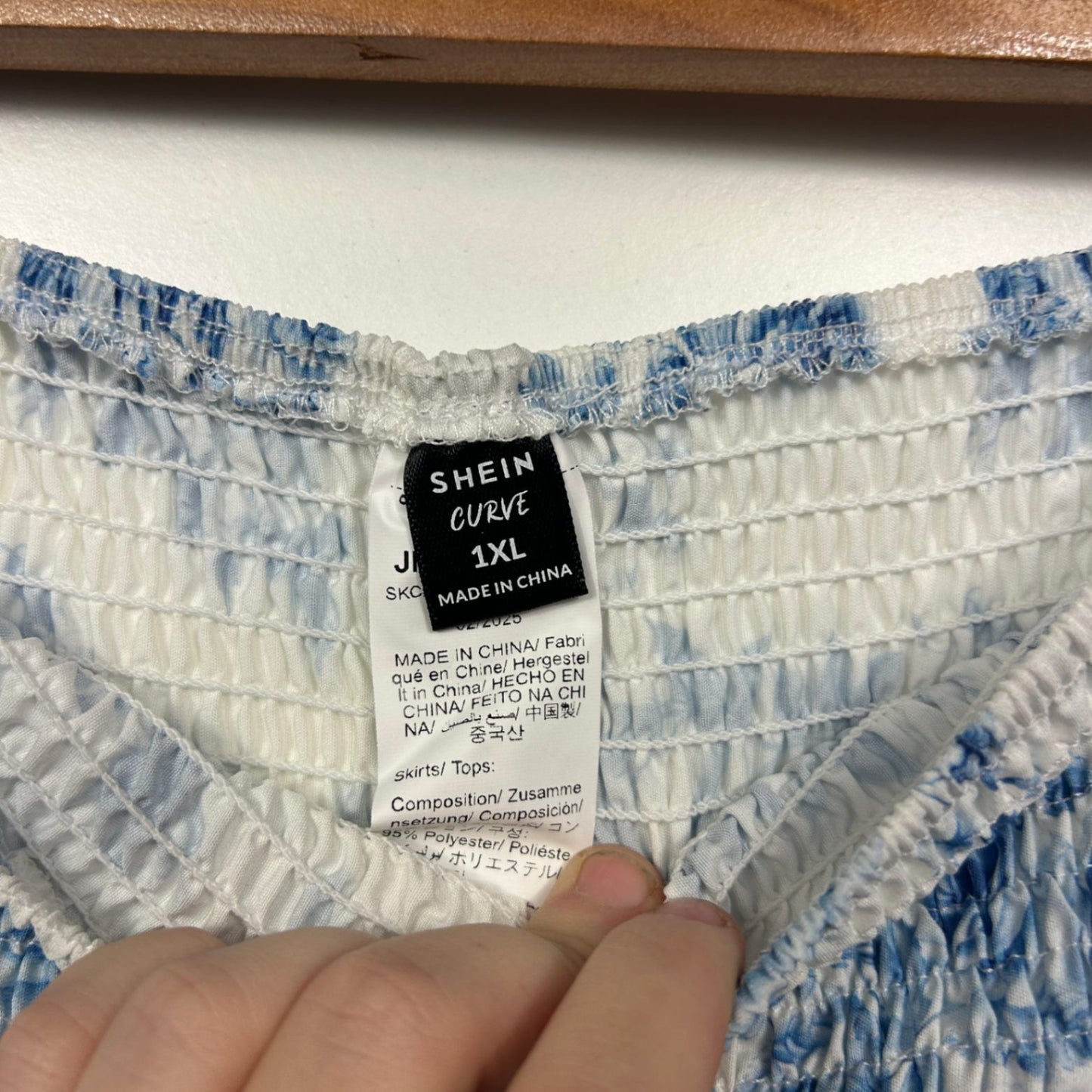 Shein Womens White Blue Elastic Waist Maxi Skirt Size 16