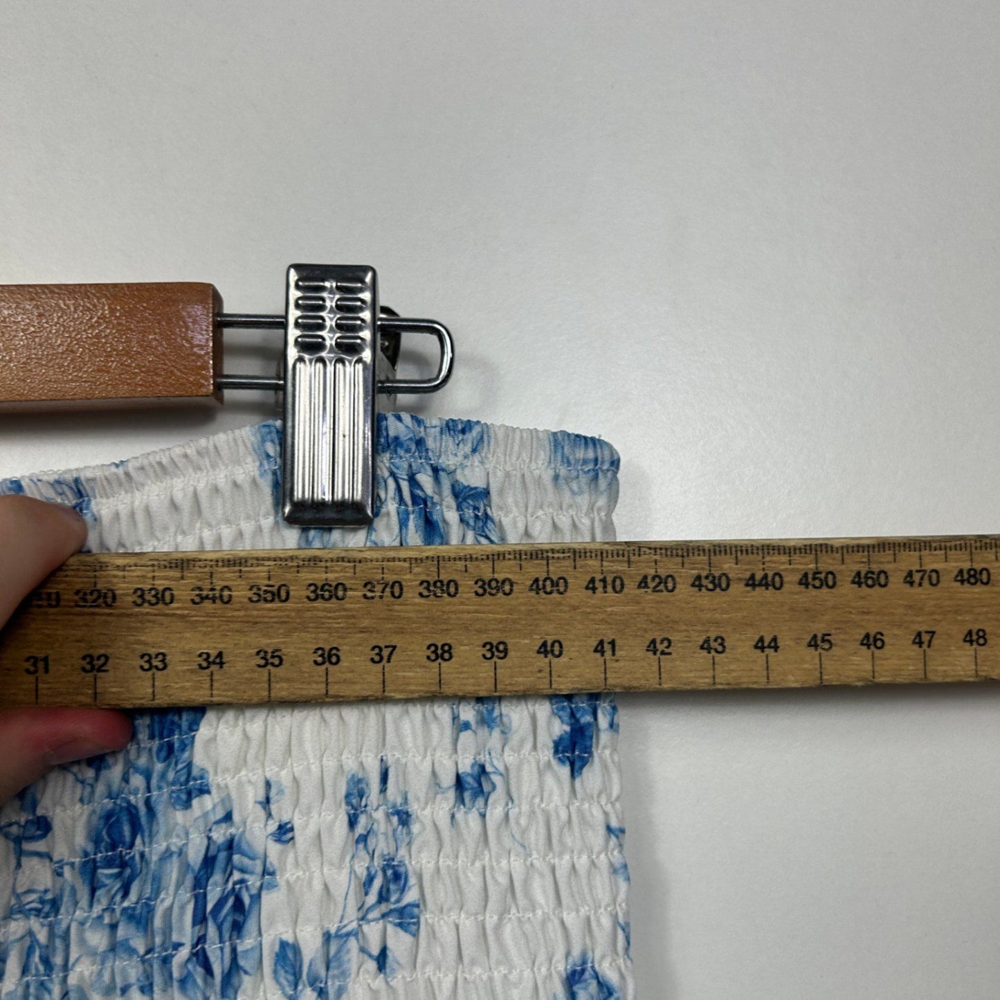 Shein Womens White Blue Elastic Waist Maxi Skirt Size 16