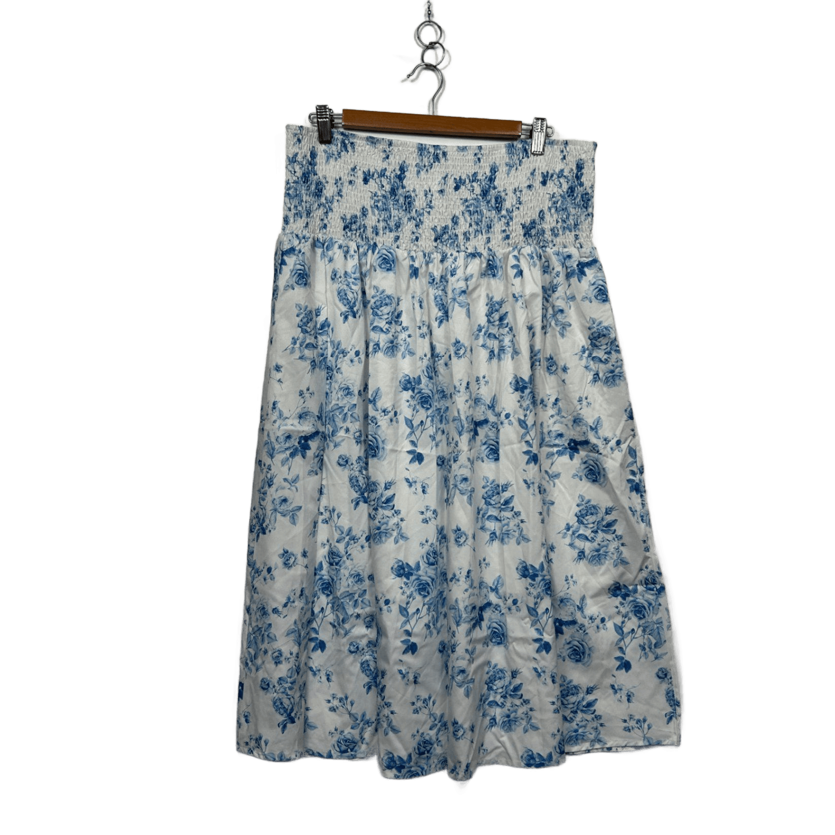 Shein Womens White Blue Elastic Waist Maxi Skirt Size 16