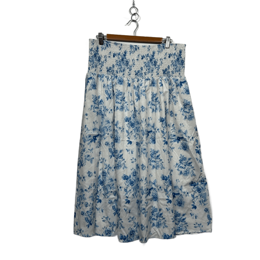 Shein Womens White Blue Elastic Waist Maxi Skirt Size 16