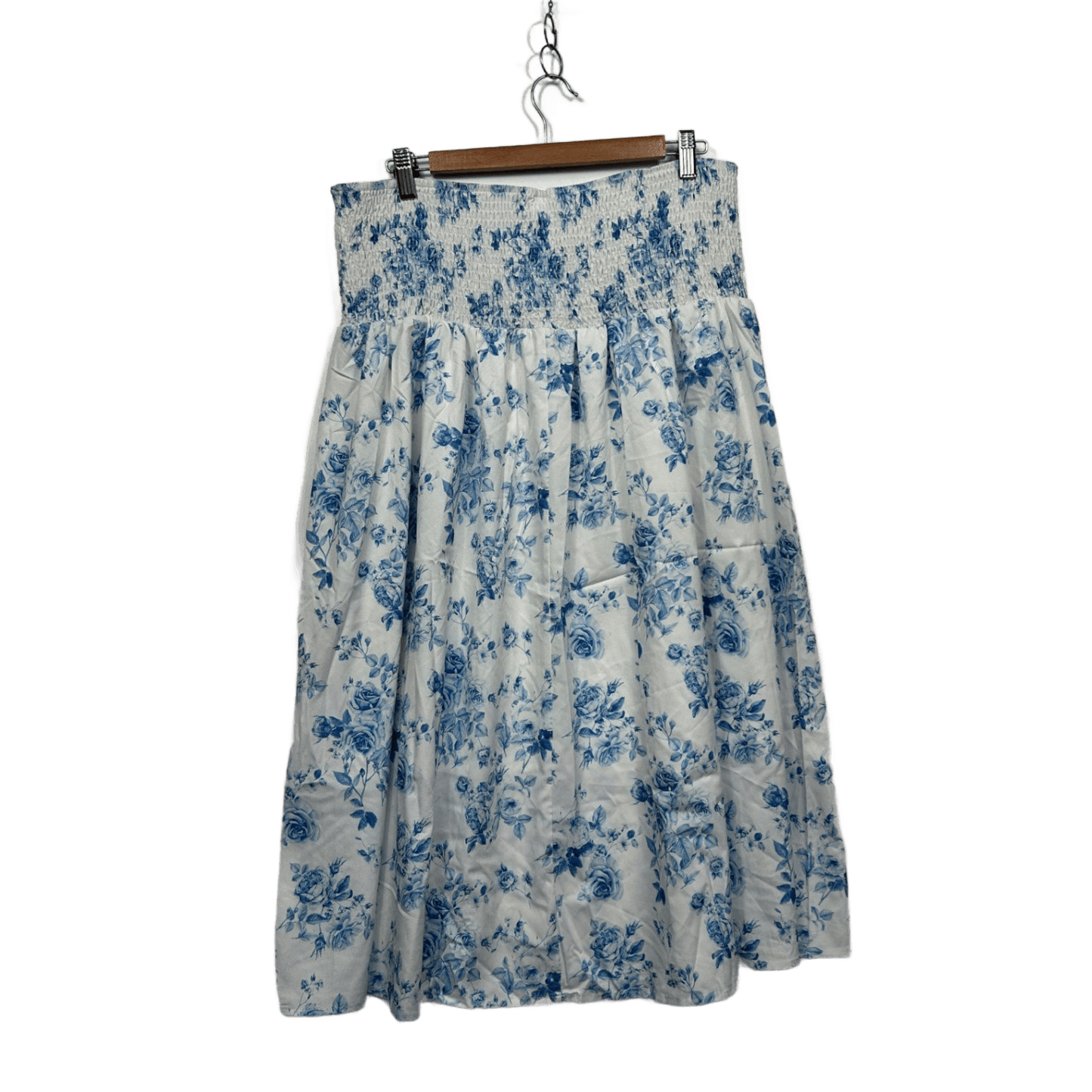 Shein Womens White Blue Elastic Waist Maxi Skirt Size 16