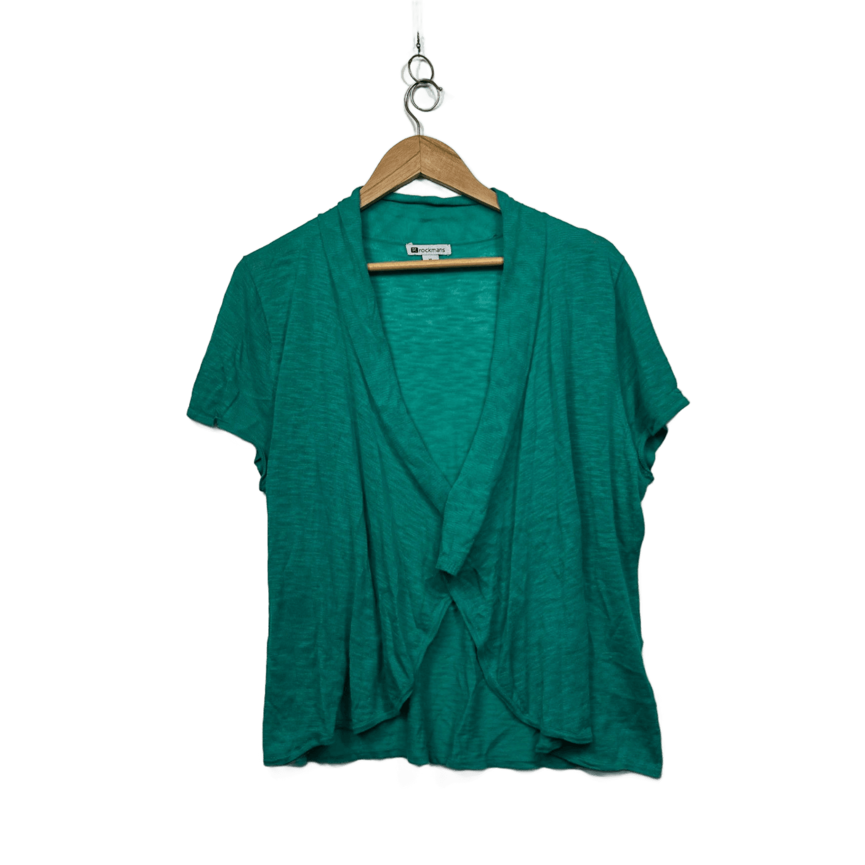 Rockmans Green Short Sleeve Open Front Draped Knit Cardigan Size XL