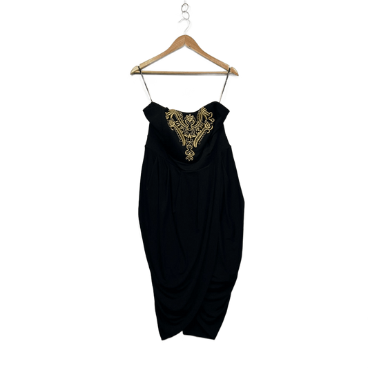 City Chic Black Strapless Embroidered Cocktail Evening Dress Size 16