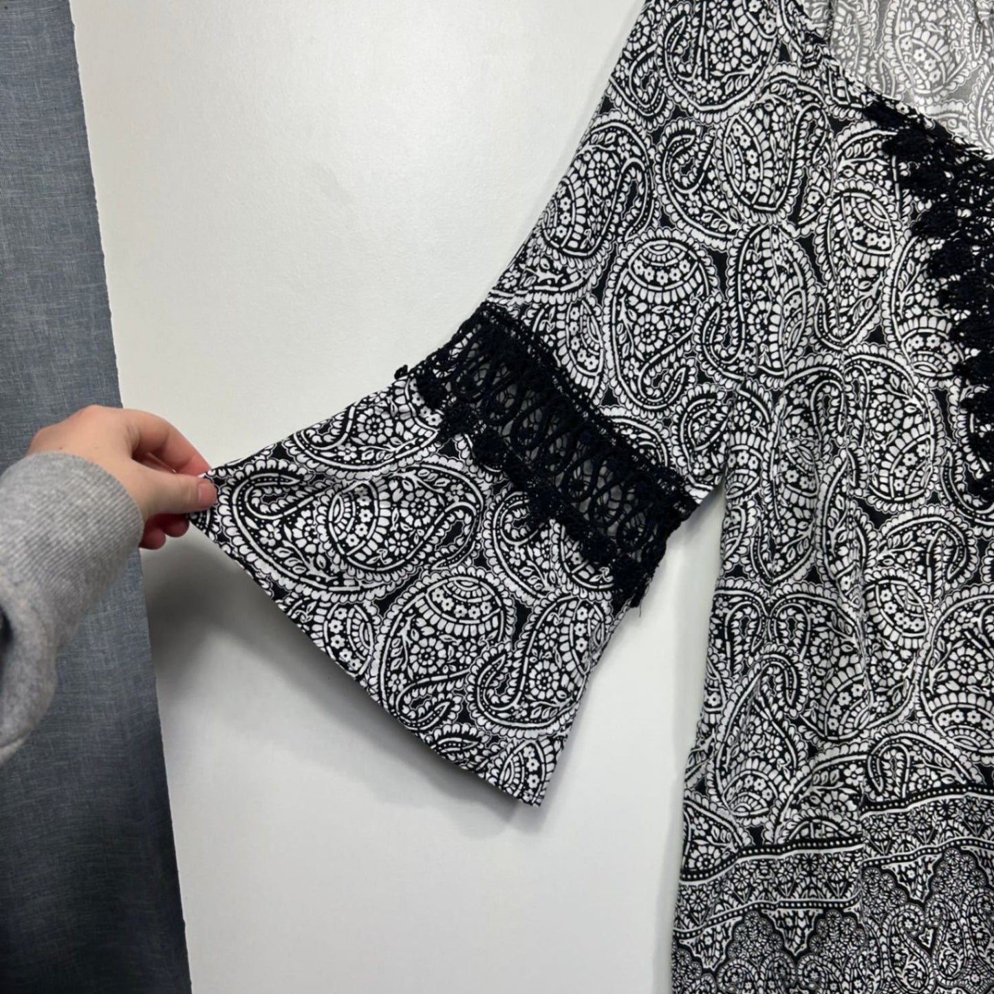 Autograph Black White Viscose 3/4 Sleeve V Neck Tunic Blouse Size 18