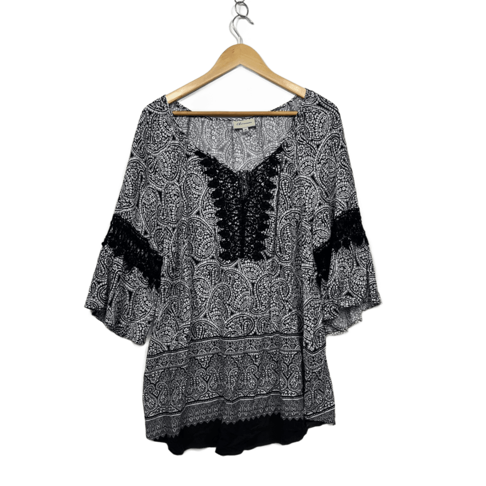 Autograph Black White Viscose 3/4 Sleeve V Neck Tunic Blouse Size 18