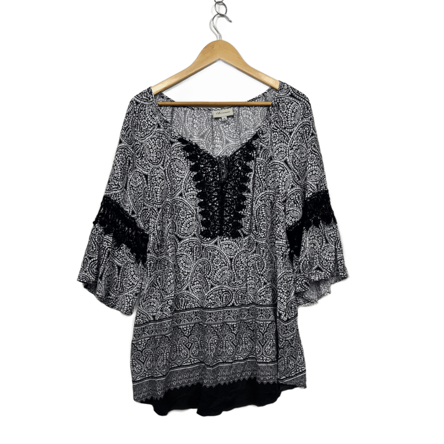 Autograph Black White Viscose 3/4 Sleeve V Neck Tunic Blouse Size 18