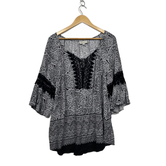 Autograph Black White Viscose 3/4 Sleeve V Neck Tunic Blouse Size 18