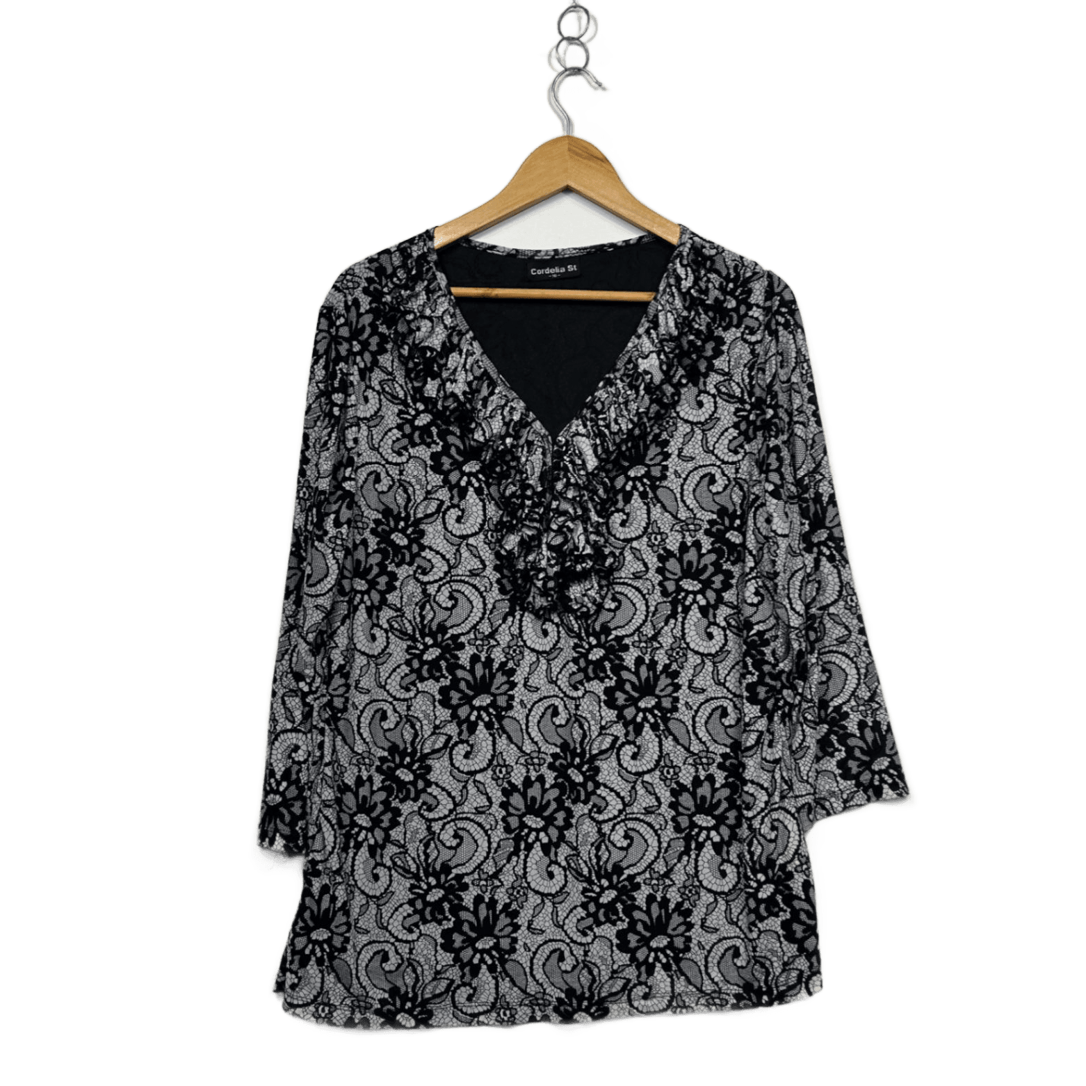 Cordelia St Black White Long Sleeve Top Blouse Size 16