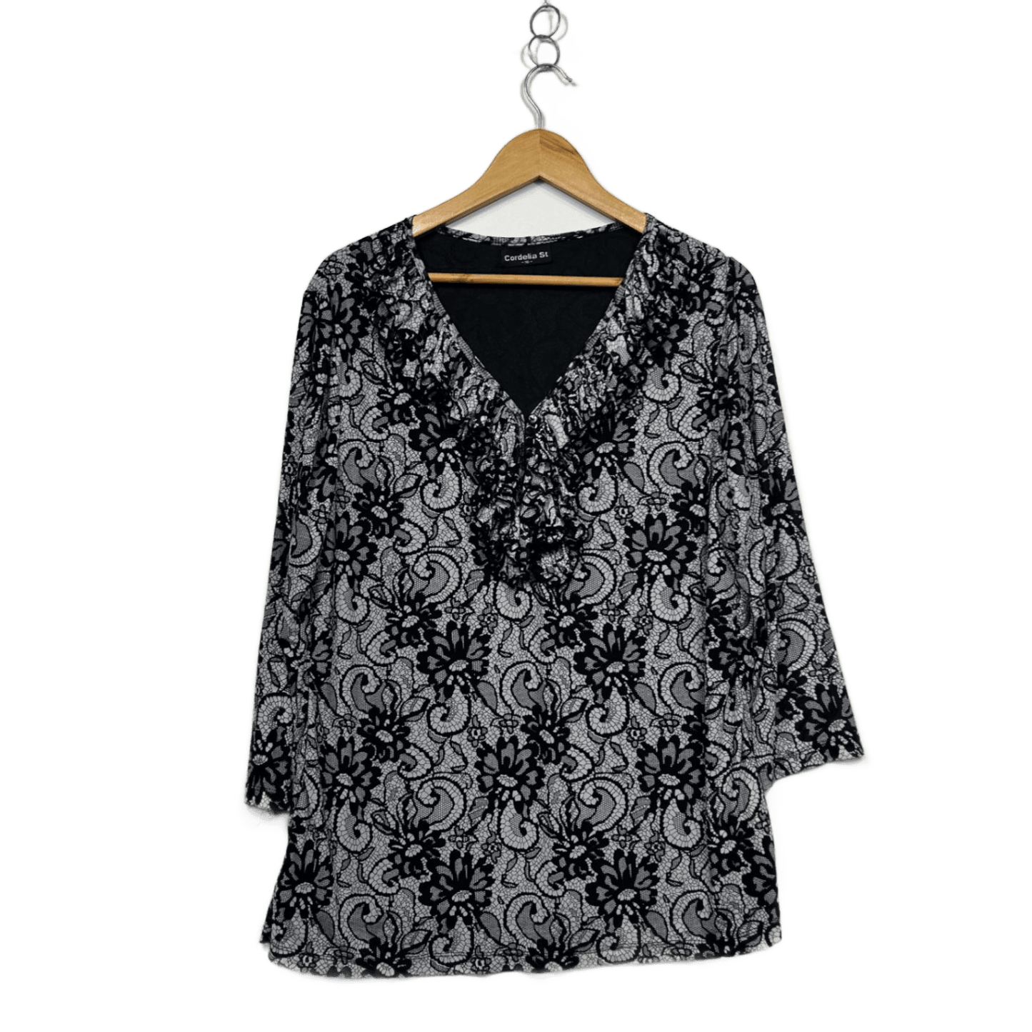 Cordelia St Black White Long Sleeve Top Blouse Size 16