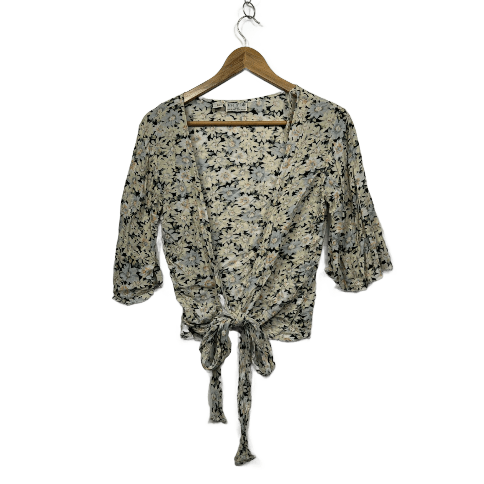 Tree Of Life 3/4 Sleeve Cropped Floral Kimono Top Blouse Size S/M