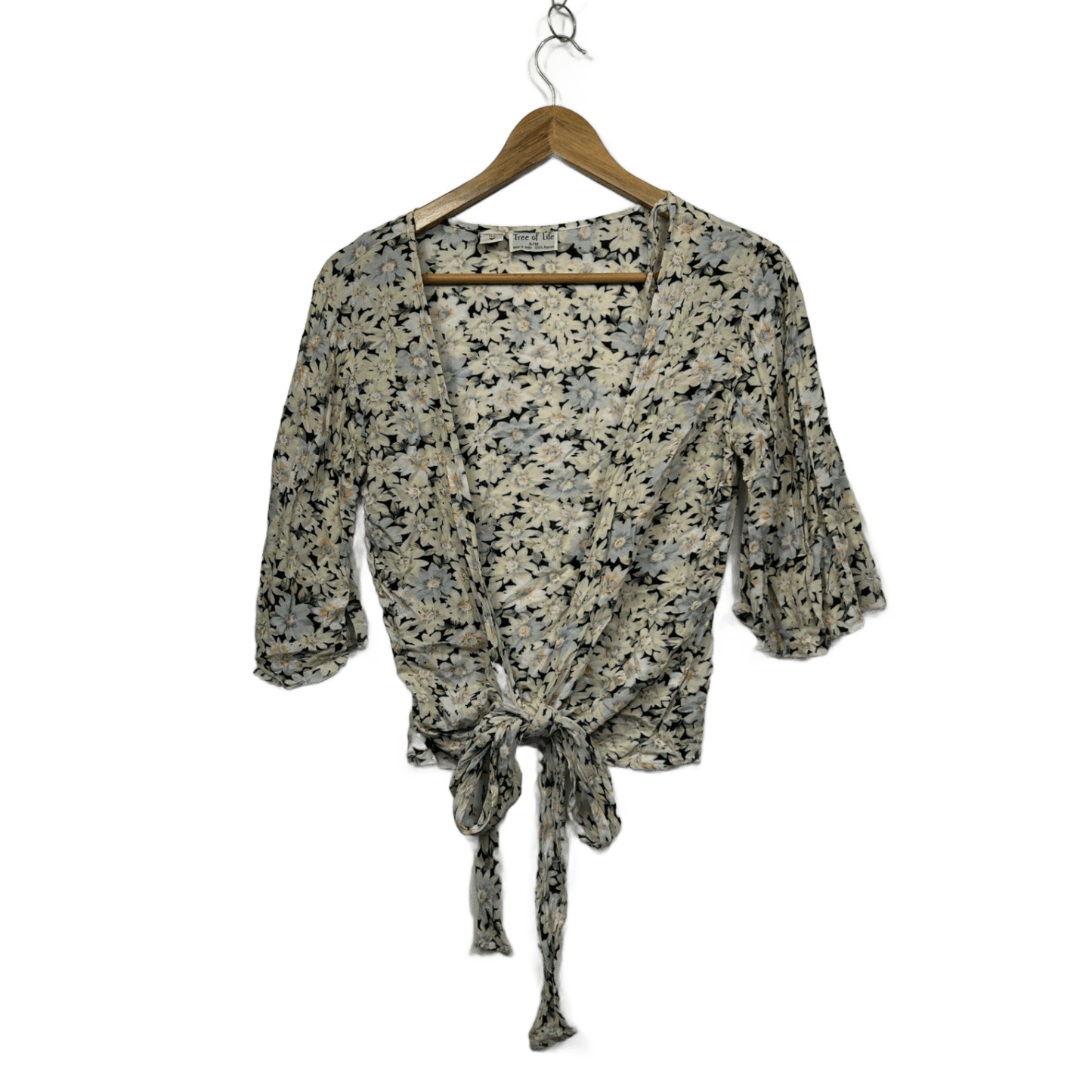 Tree Of Life 3/4 Sleeve Cropped Floral Kimono Top Blouse Size S/M