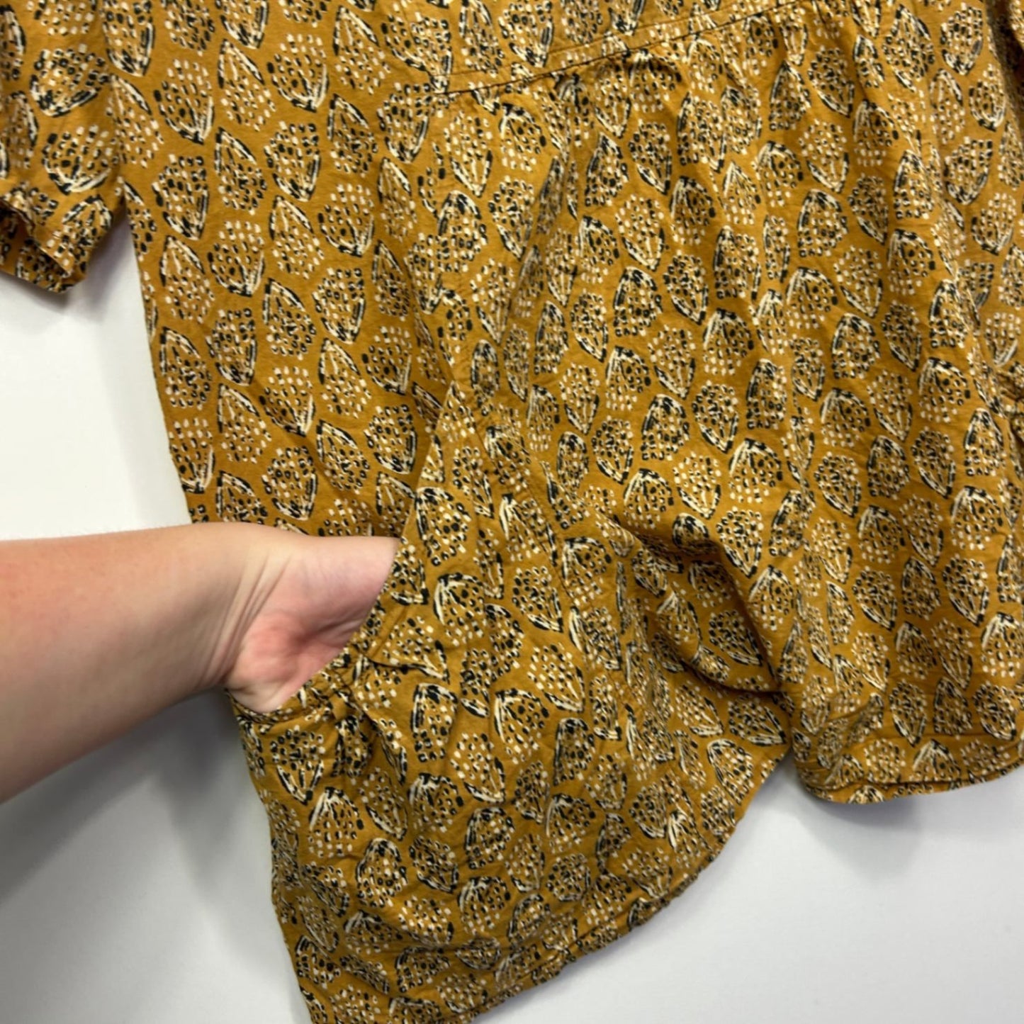 Karma East  Mustard Short Sleeve Boho Tunic Top Size L/XL