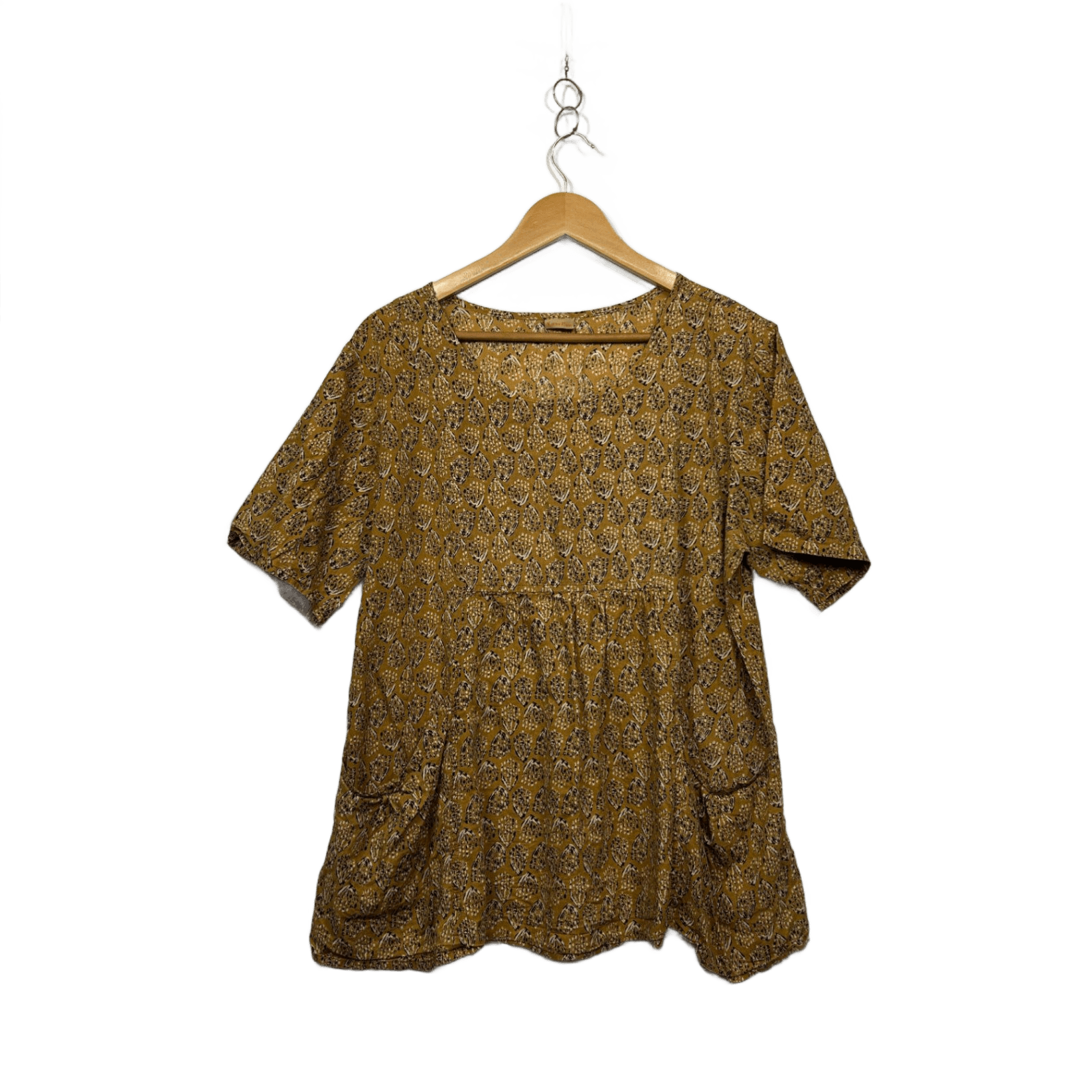 Karma East  Mustard Short Sleeve Boho Tunic Top Size L/XL