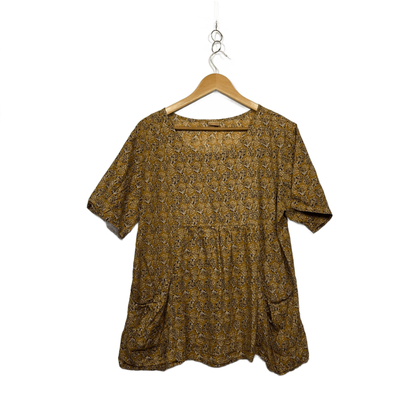 Karma East  Mustard Short Sleeve Boho Tunic Top Size L/XL