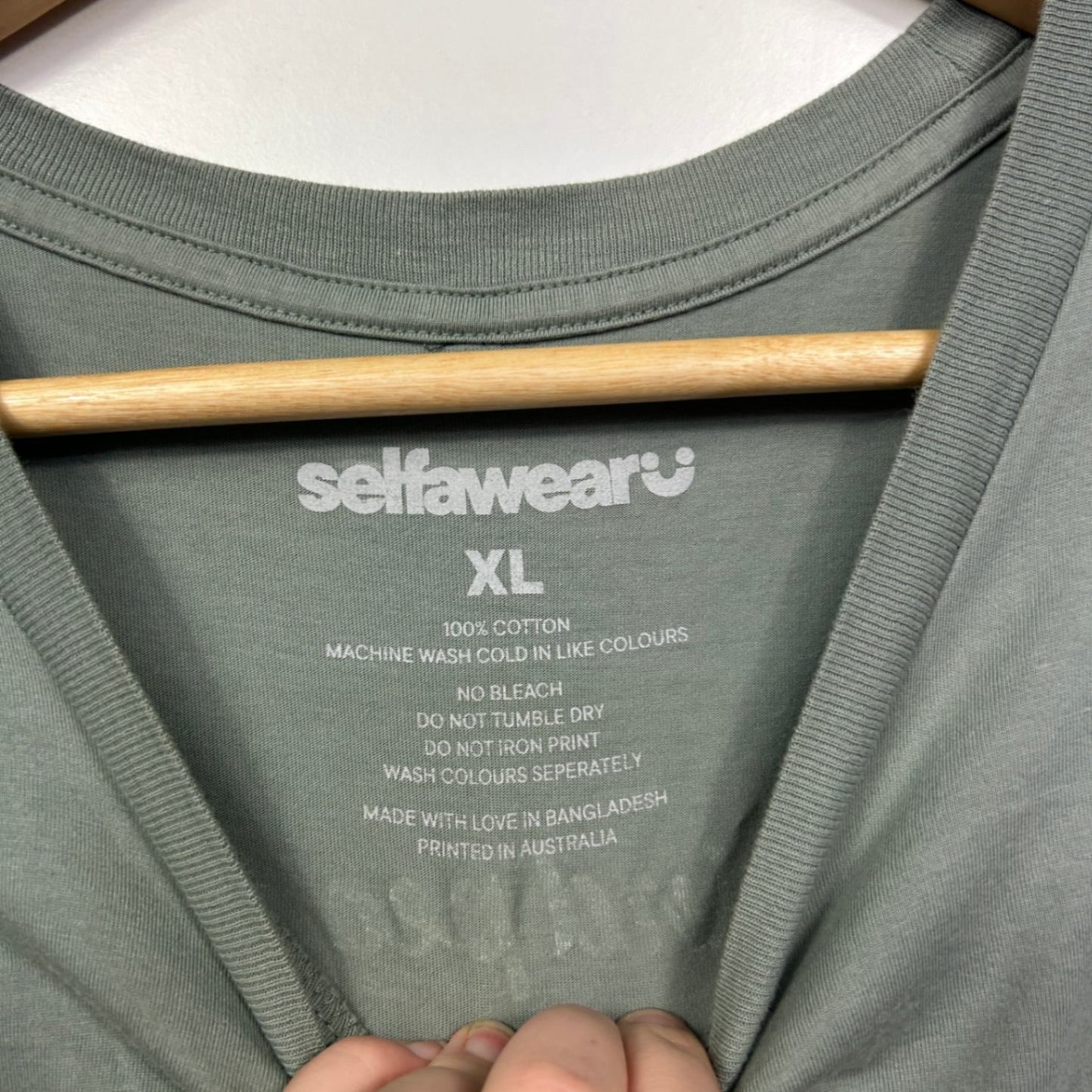 Selfawear Green Cotton Short Sleeve Crew Neck Graphic Tee T-shirt Size XL