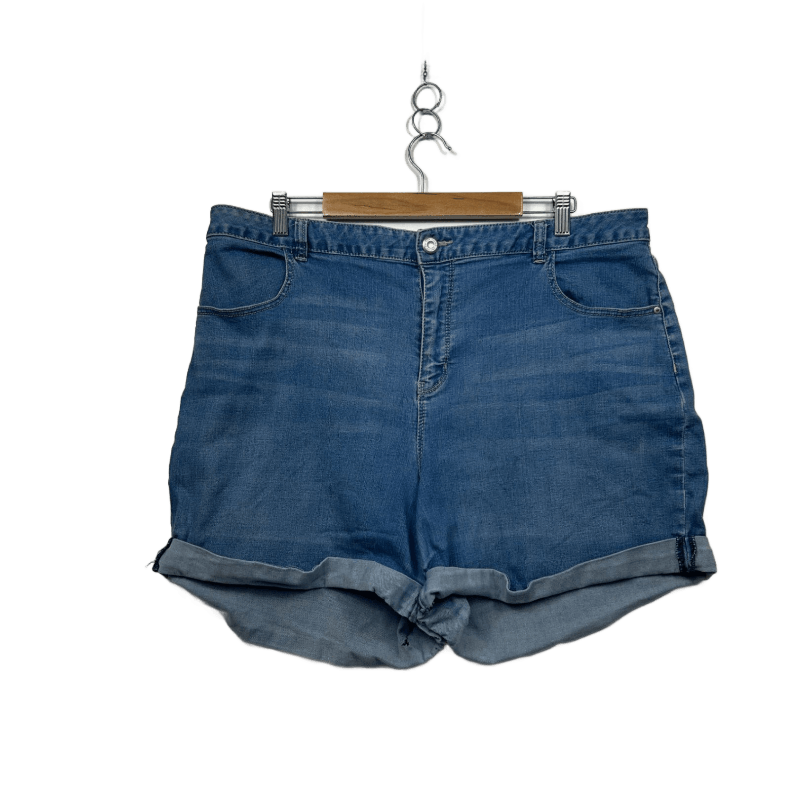 Anko Blue Relaxed High Waist Pockets Rolled Hem Denim Shorts Size 20