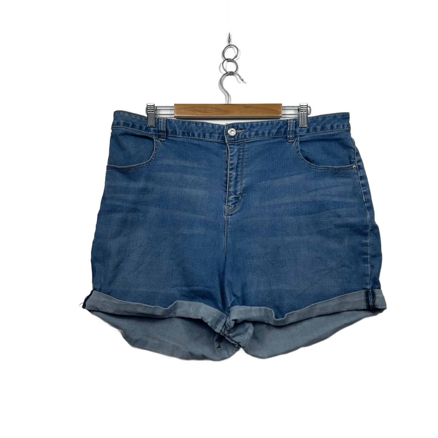 Anko Blue Relaxed High Waist Pockets Rolled Hem Denim Shorts Size 20