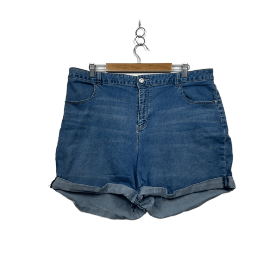 Anko Blue Relaxed High Waist Pockets Rolled Hem Denim Shorts Size 20