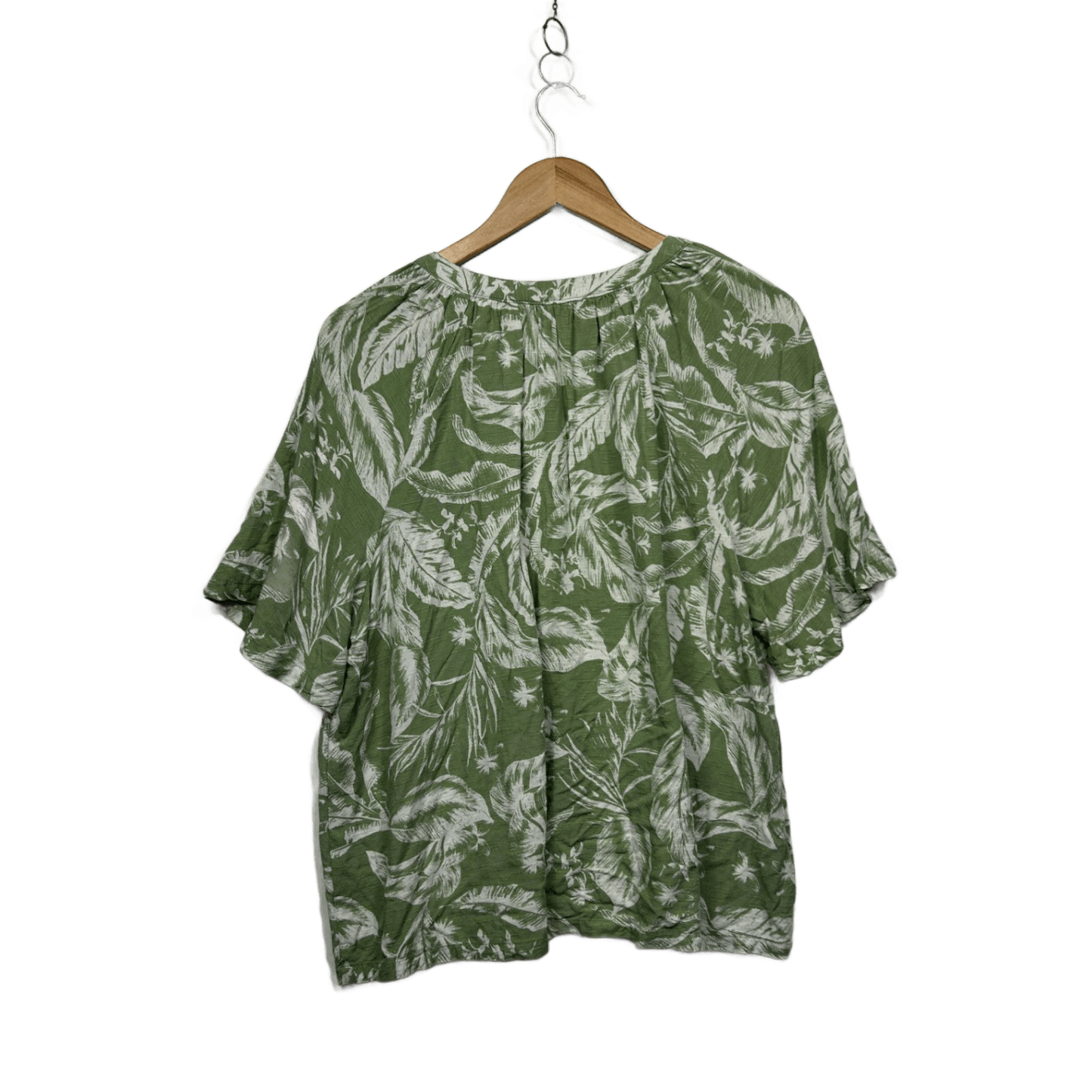 Anko Green Viscose Short Sleeve Leaf Print Round Neck Casual Blouse Top Size 14
