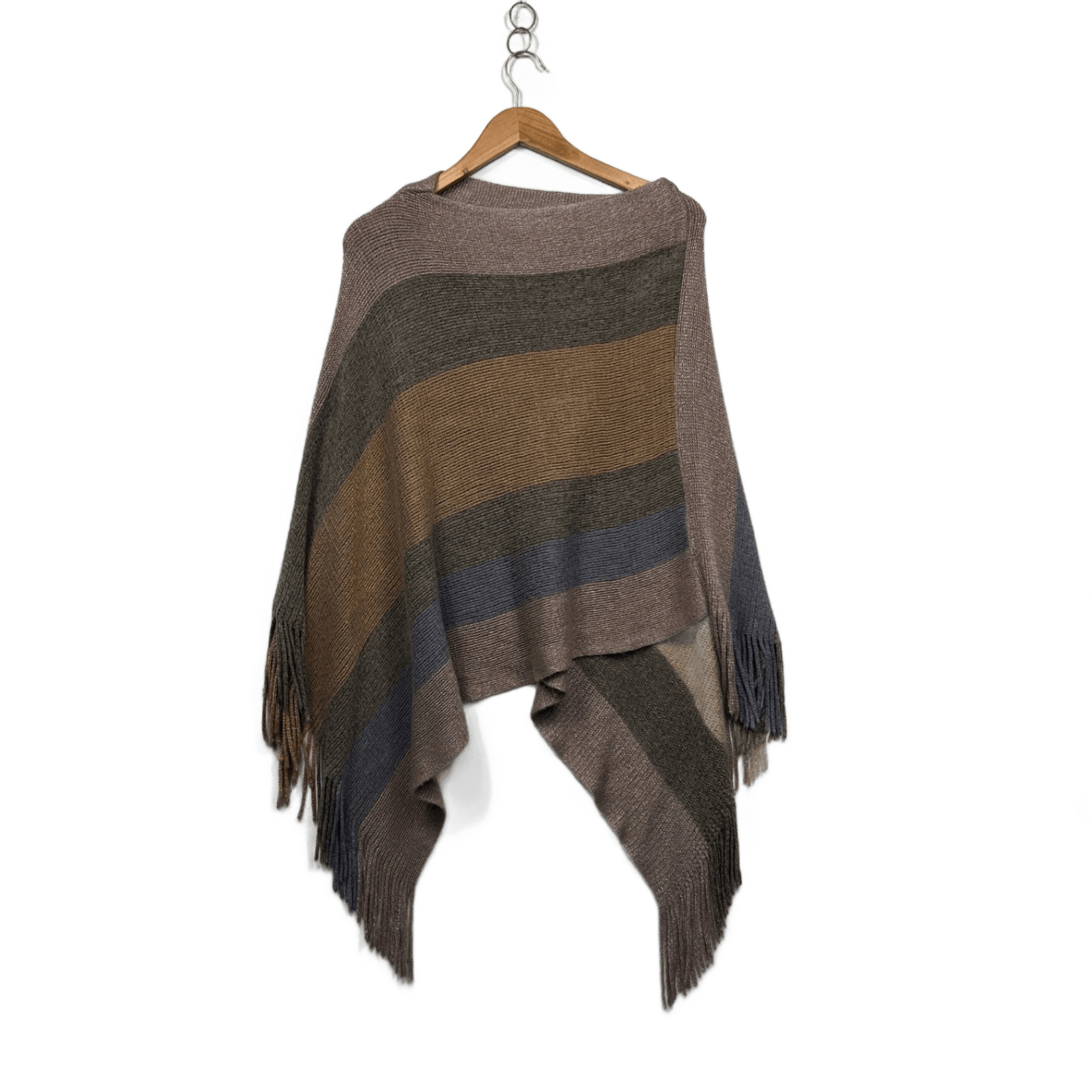 Womens Brown Striped  Boat Neck Knit Poncho Jumper One Size