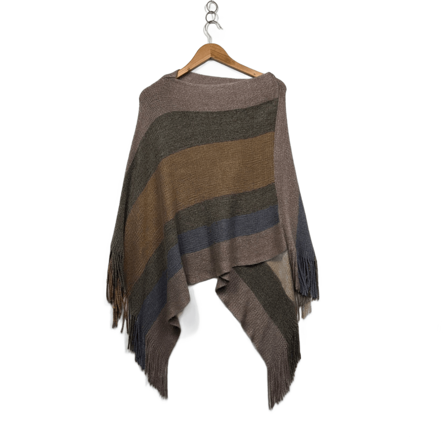 Womens Brown Striped  Boat Neck Knit Poncho Jumper One Size