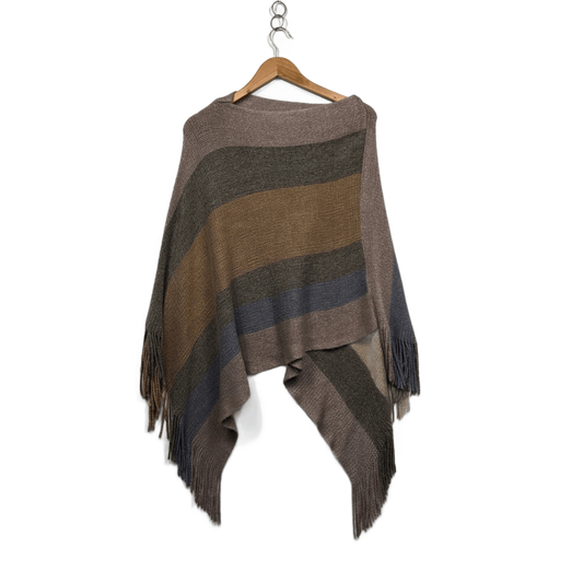Womens Brown Striped  Boat Neck Knit Poncho Jumper One Size