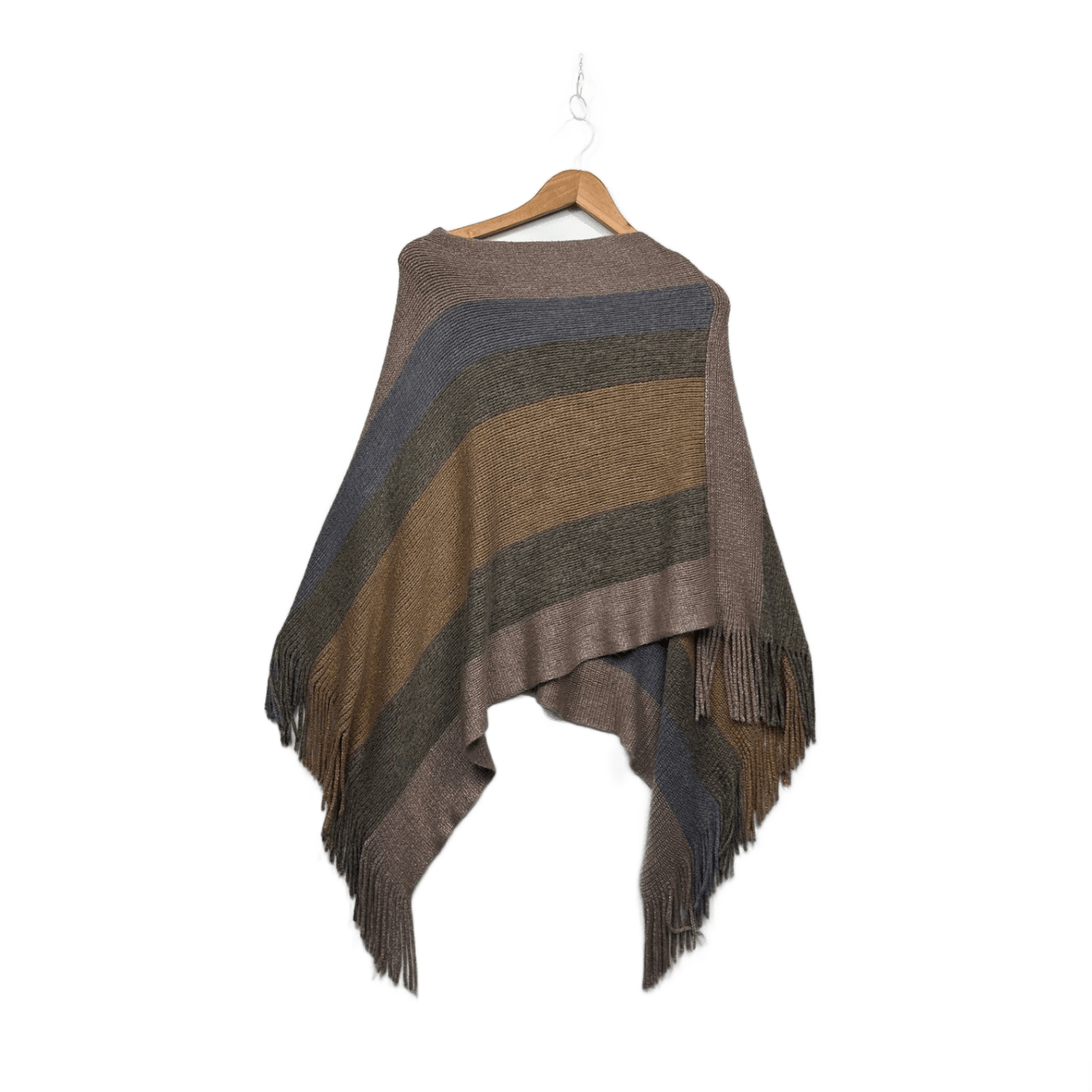 Womens Brown Striped  Boat Neck Knit Poncho Jumper One Size