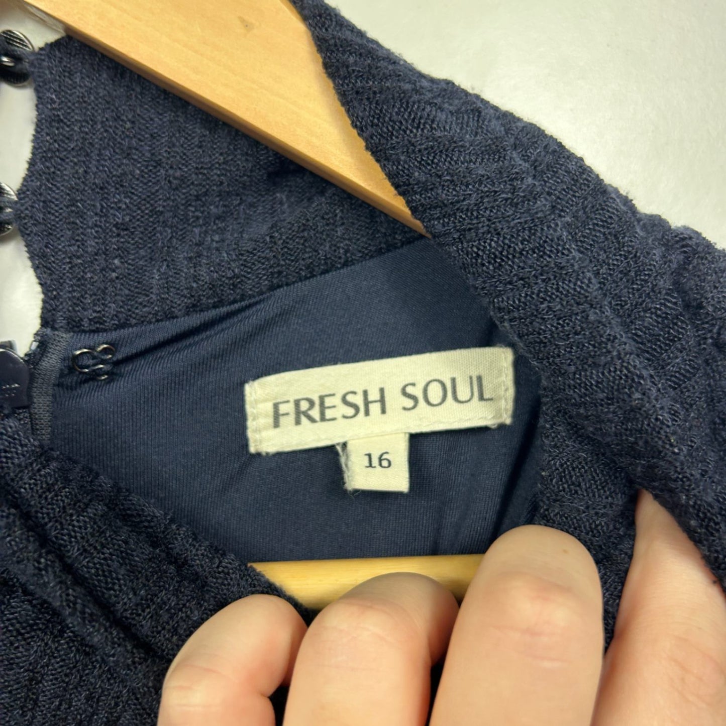 Fresh Soul Navy Knit Long Sleeve High Neck Bodycon Dress Size 16