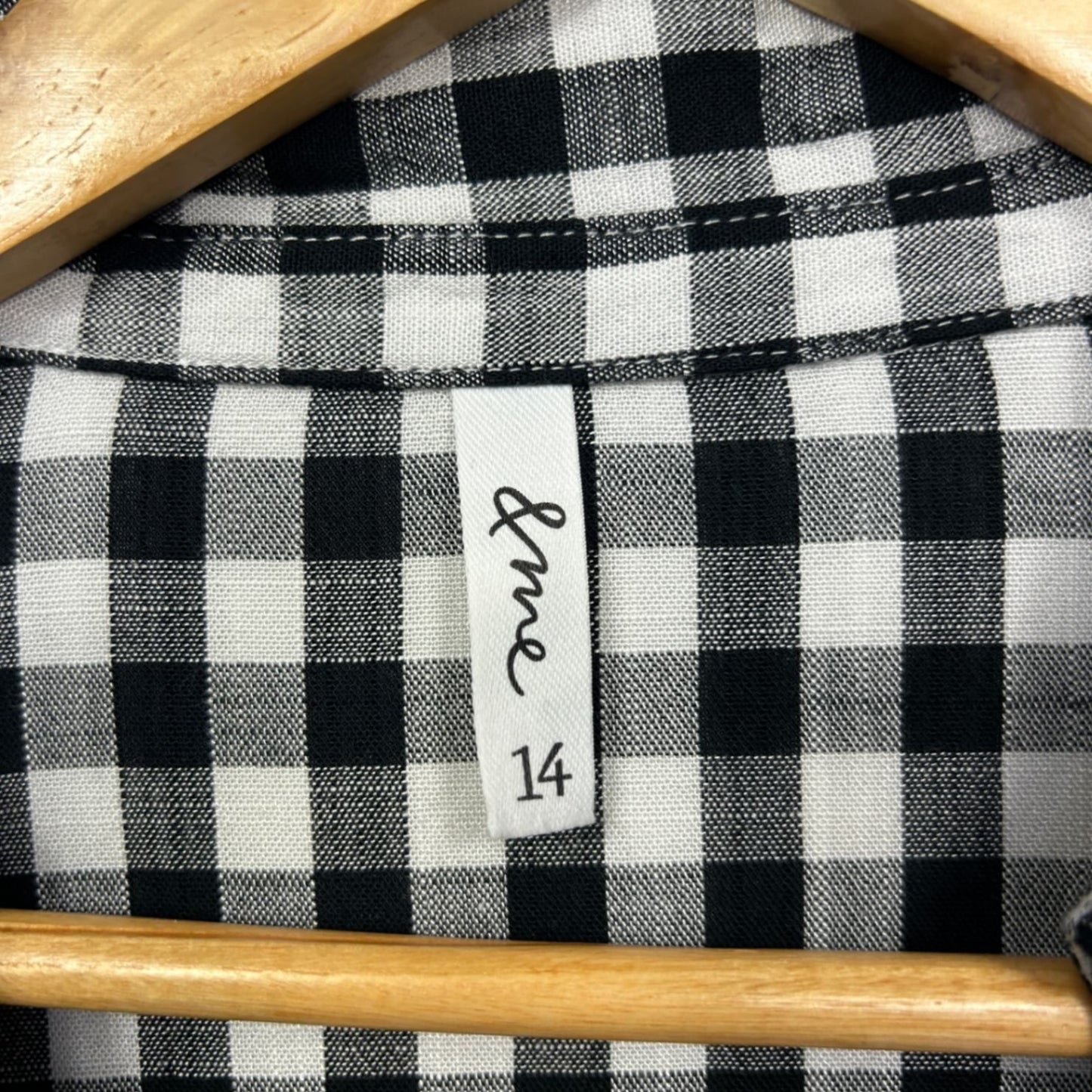 &me Black White Viscose Long Sleeve Gingham Check Smock Dress Size 14