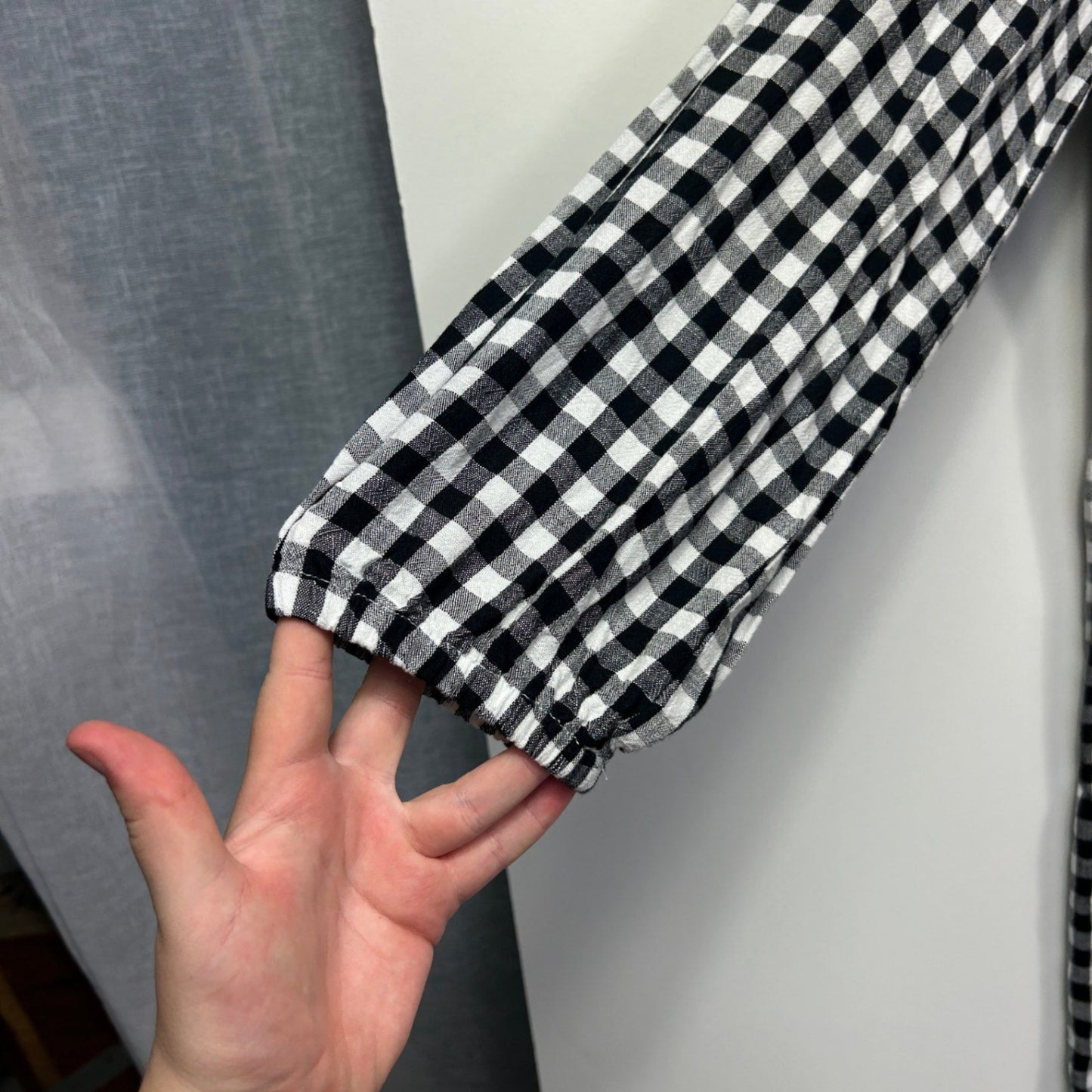&me Black White Viscose Long Sleeve Gingham Check Smock Dress Size 14