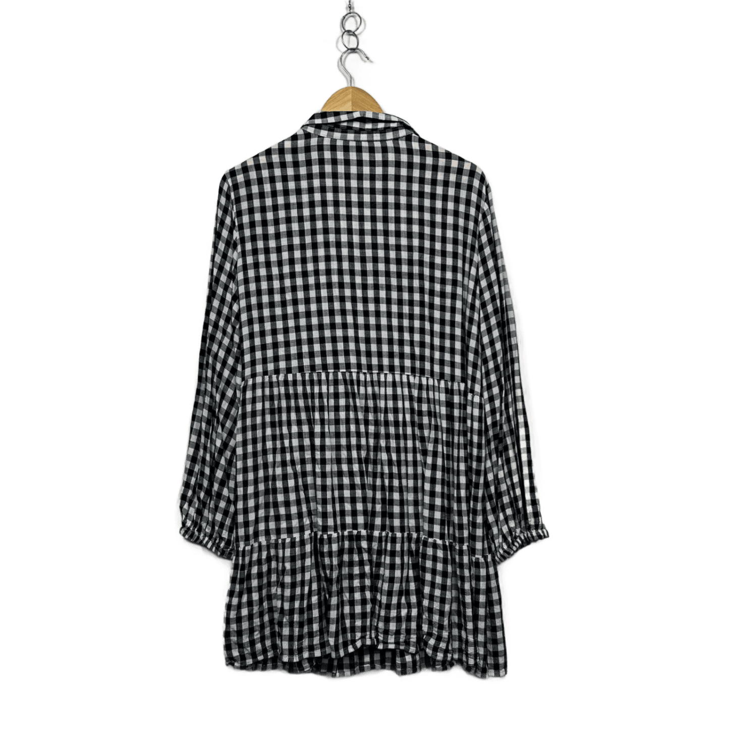 &me Black White Viscose Long Sleeve Gingham Check Smock Dress Size 14