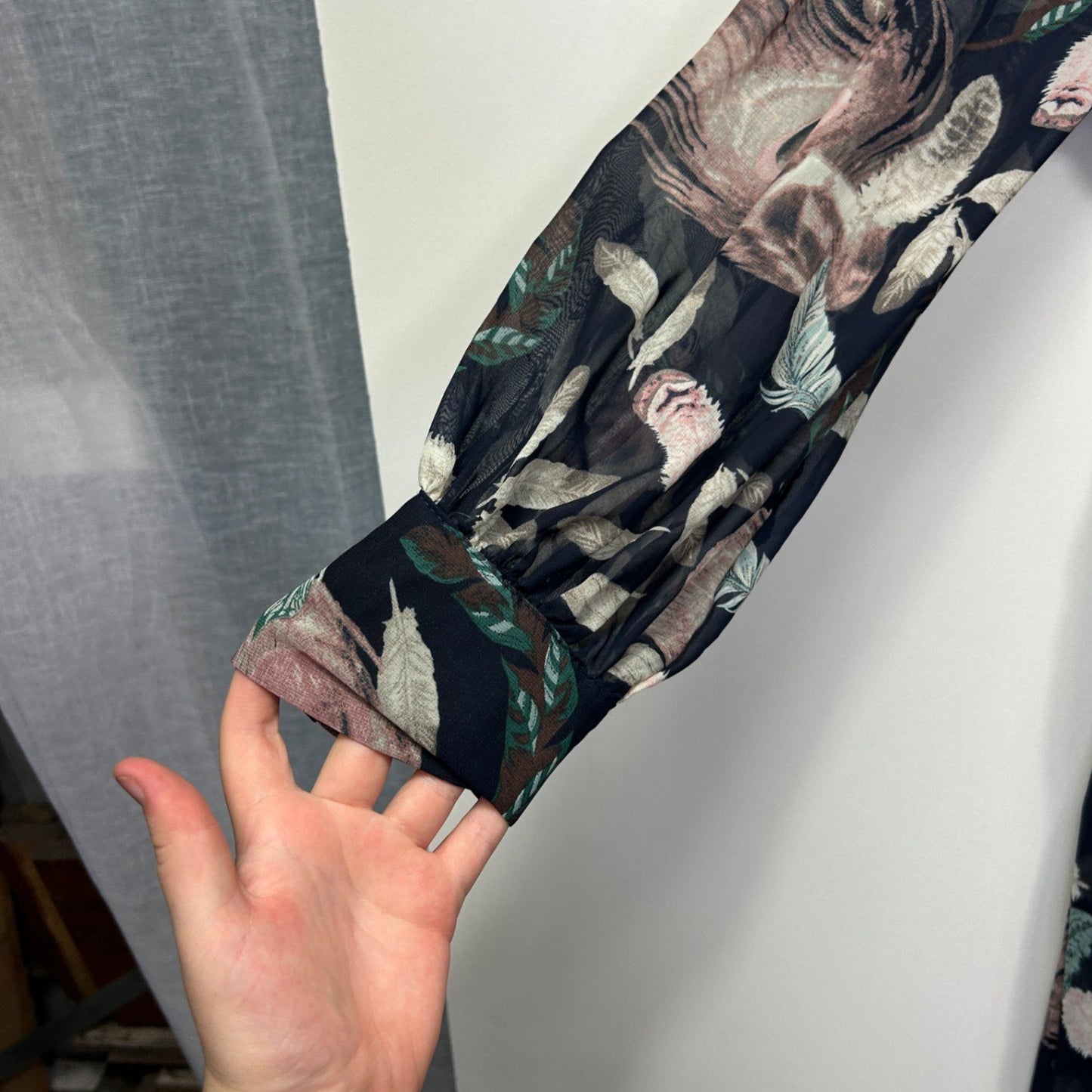 Fashion Nova Multicoloured Floral Long Sleeve Feathers Maxi Dress