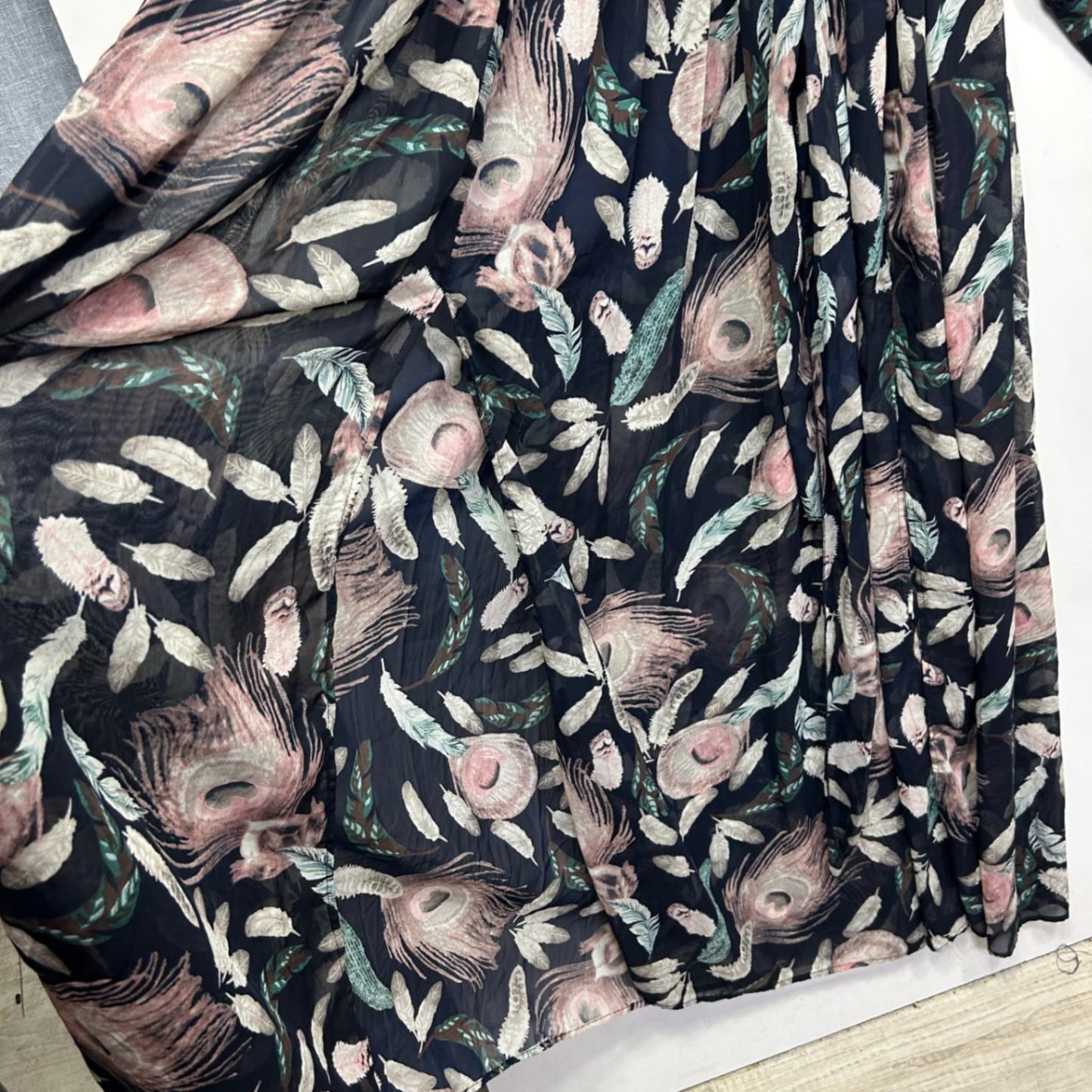 Fashion Nova Multicoloured Floral Long Sleeve Feathers Maxi Dress