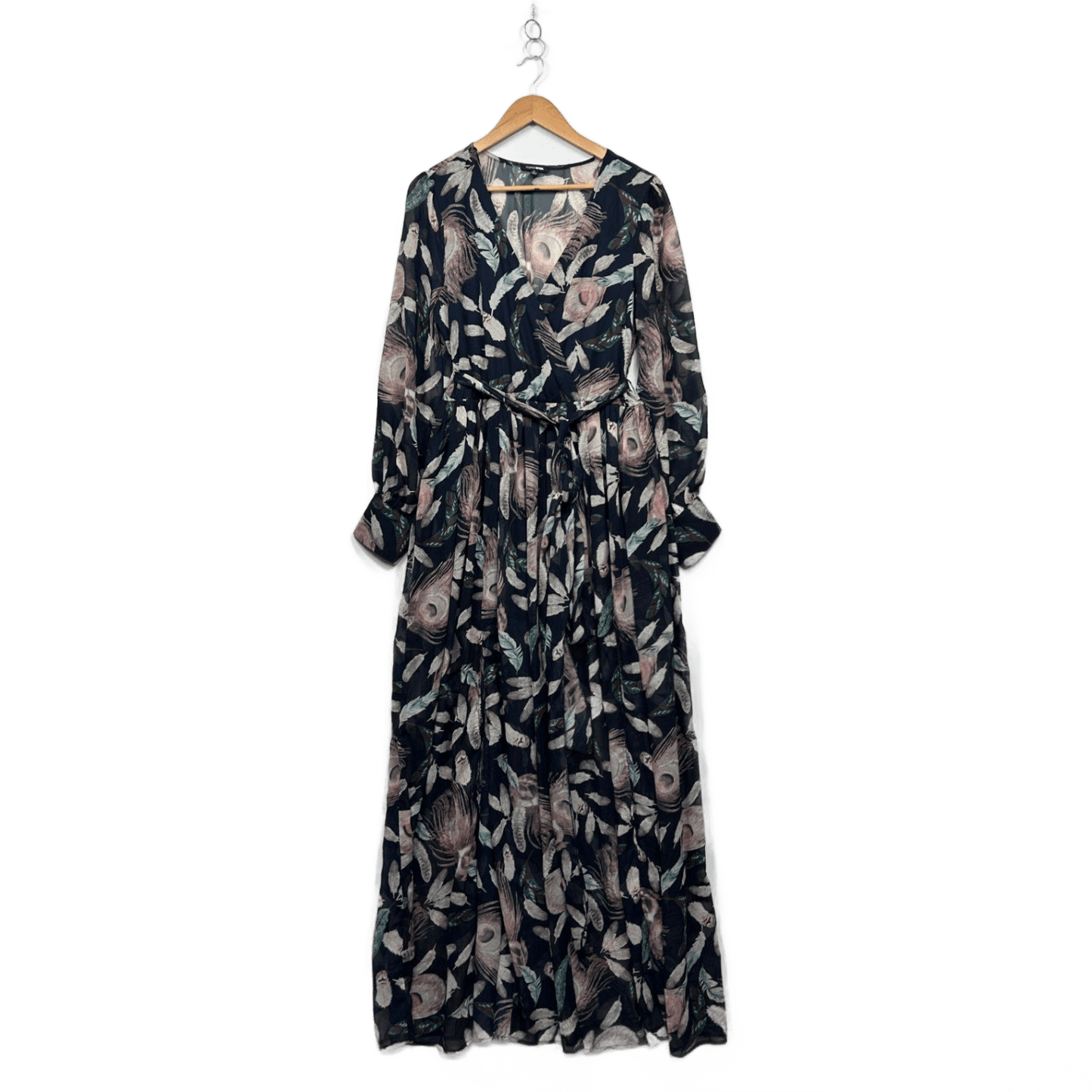 Fashion Nova Multicoloured Floral Long Sleeve Feathers Maxi Dress