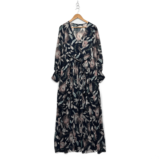 Fashion Nova Multicoloured Floral Long Sleeve Feathers Maxi Dress